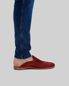 Detail Burgundy Suede Shearling Slippers - Handcrafted Calf Leather Turkey | Bespoky