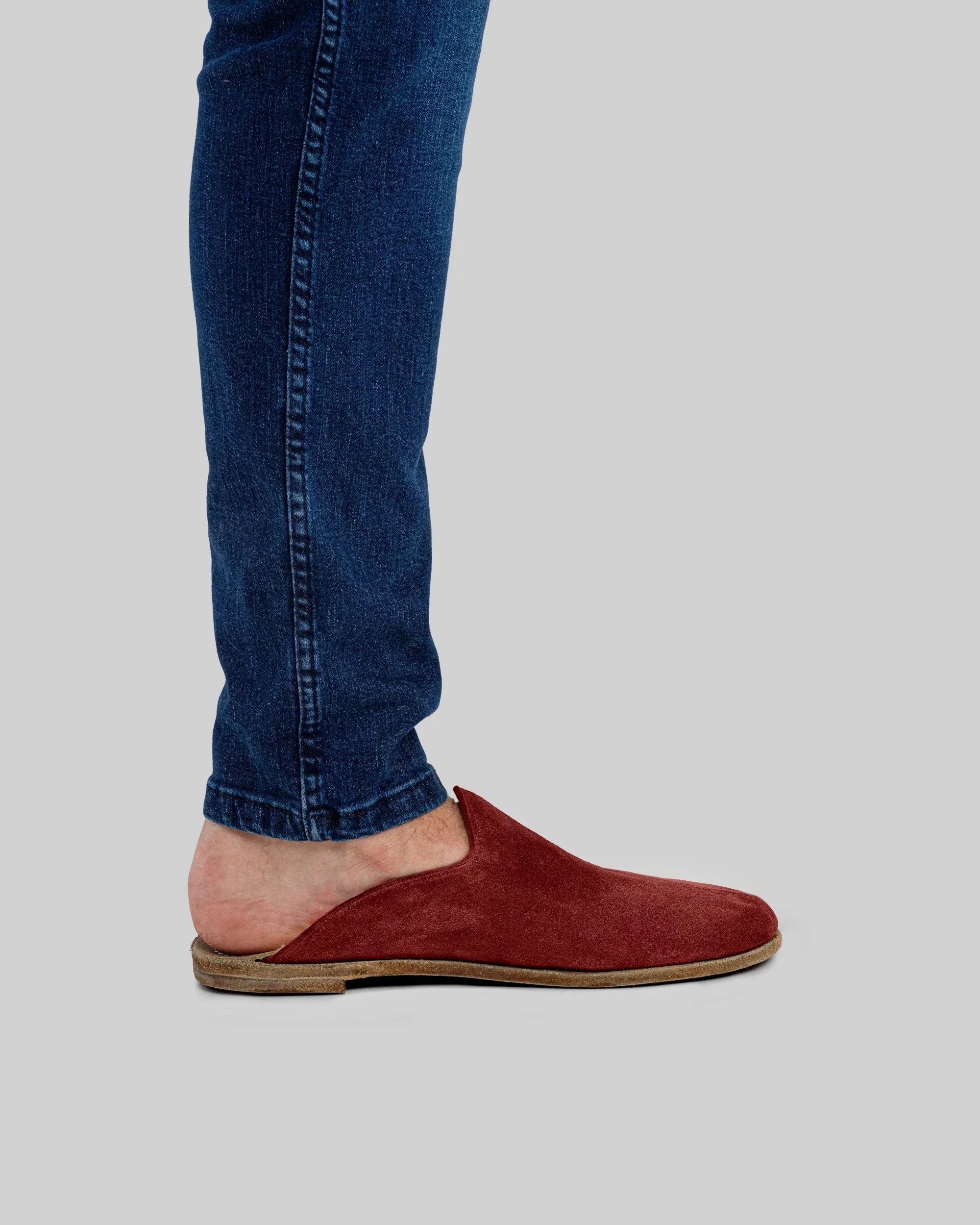 Detail Burgundy Shearling Slippers - Handcrafted Calf Leather Turkey | Bespoky