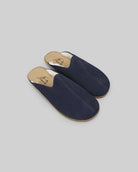 Men's Navy Nubuck Shearling Slippers - Handcrafted Calf Leather Wide Toe Box | Bespoky