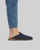 Pair Navy Nubuck Slippers - Barefoot Wide Toe Calf Leather | Bespoky