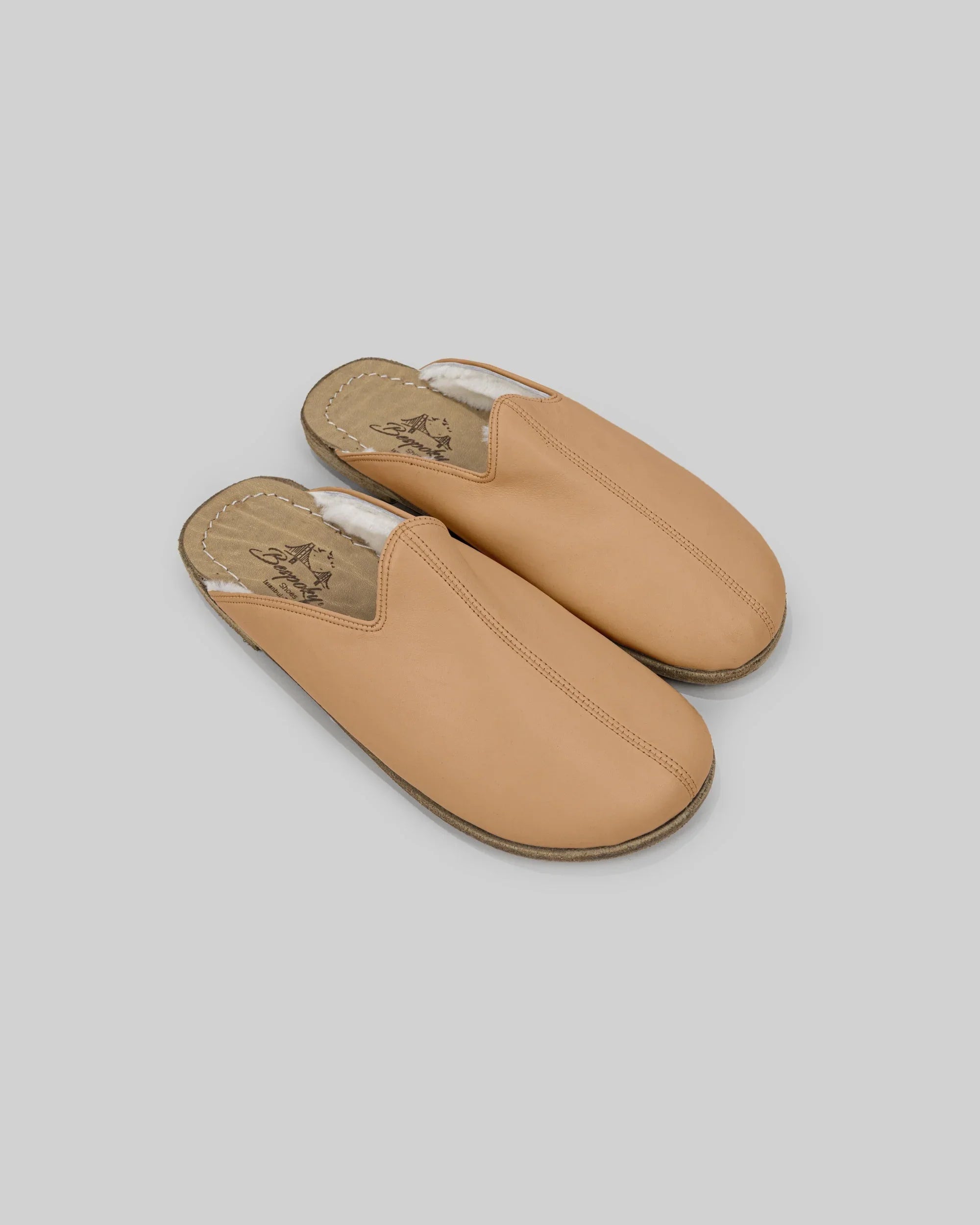 Men's Undyed Shearling Slippers - Handcrafted Calf Leather Wide Toe Box | Bespoky
