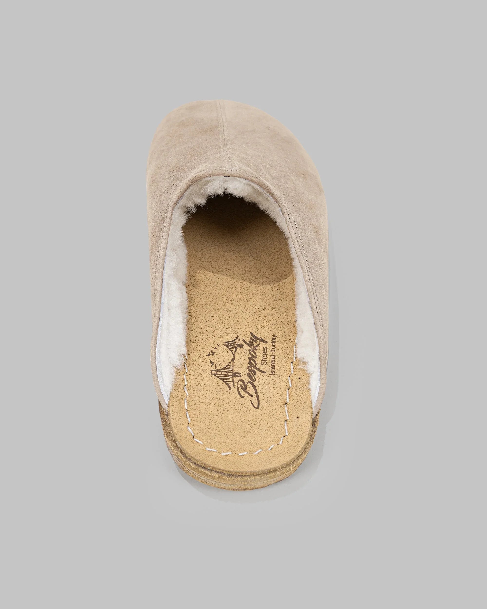Top view Beige Shearling Slippers - Handcrafted Calf Leather | Bespoky