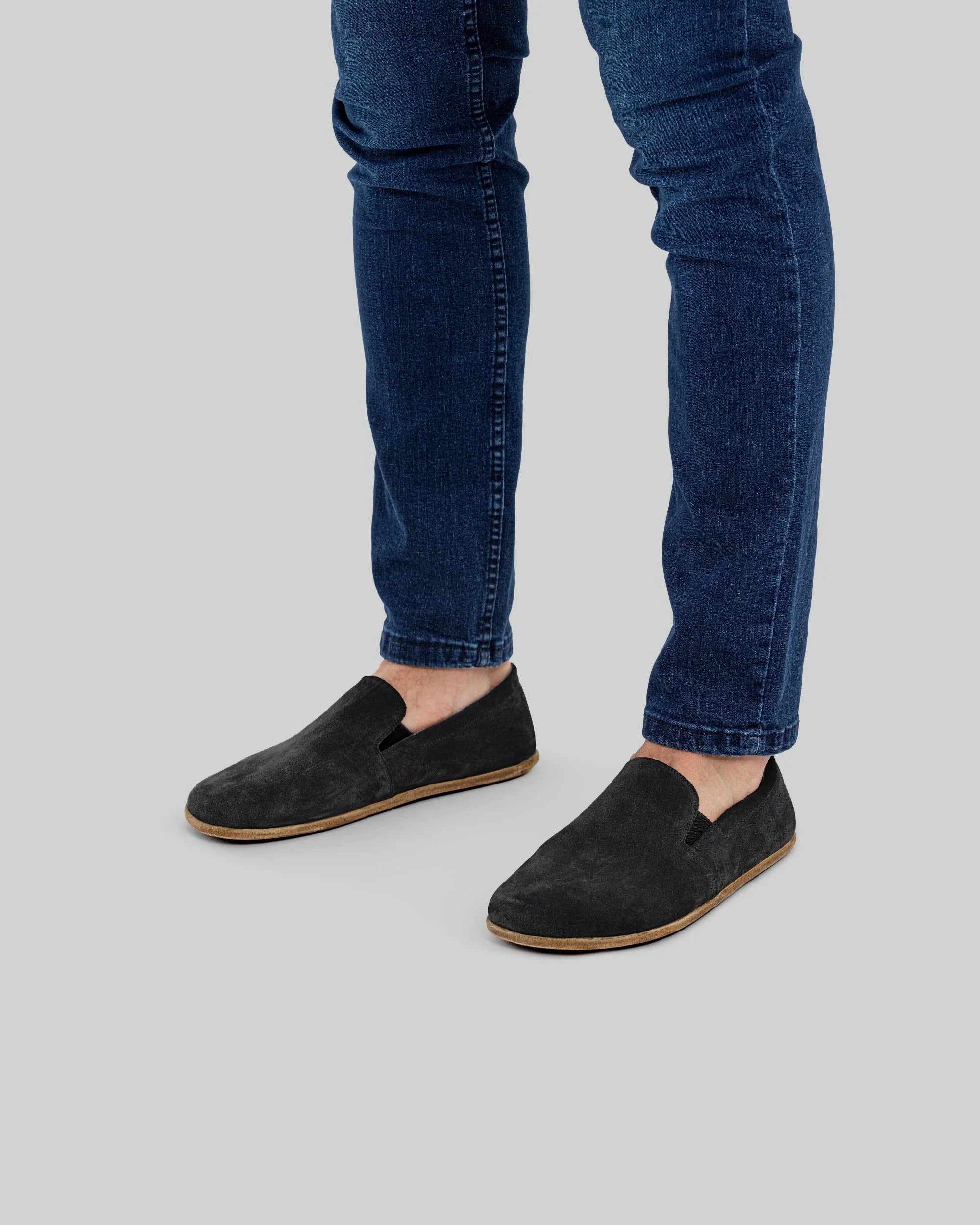 Side view Black Suede Barefoot Shoes - Calf Leather Zero Drop | Bespoky