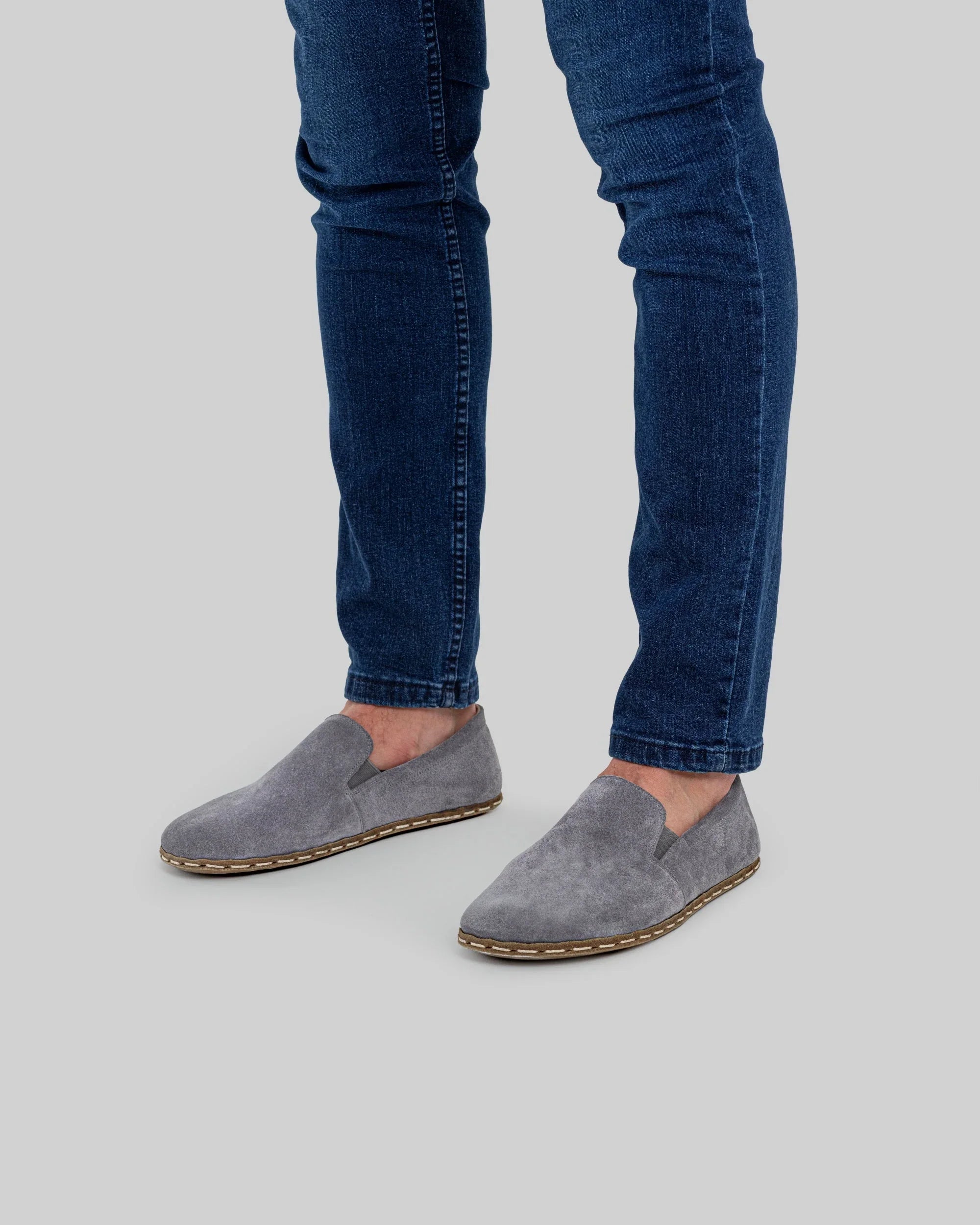 Side view Grey Suede Barefoot Shoes - Calf Leather Zero Drop | Bespoky