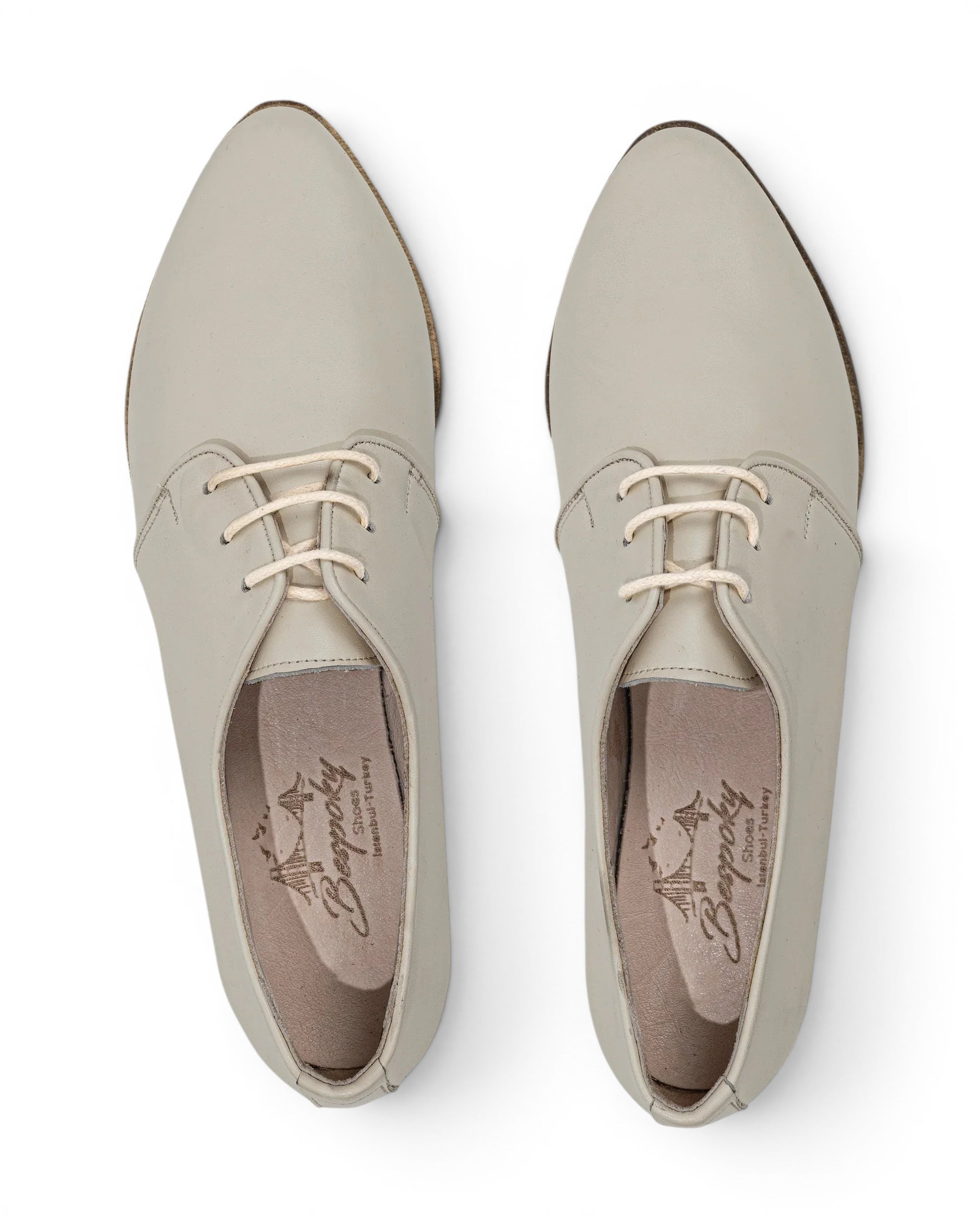 Detail Lucas Beige Pointed Toe Oxford - Handcrafted Calf Leather Turkey | Bespoky