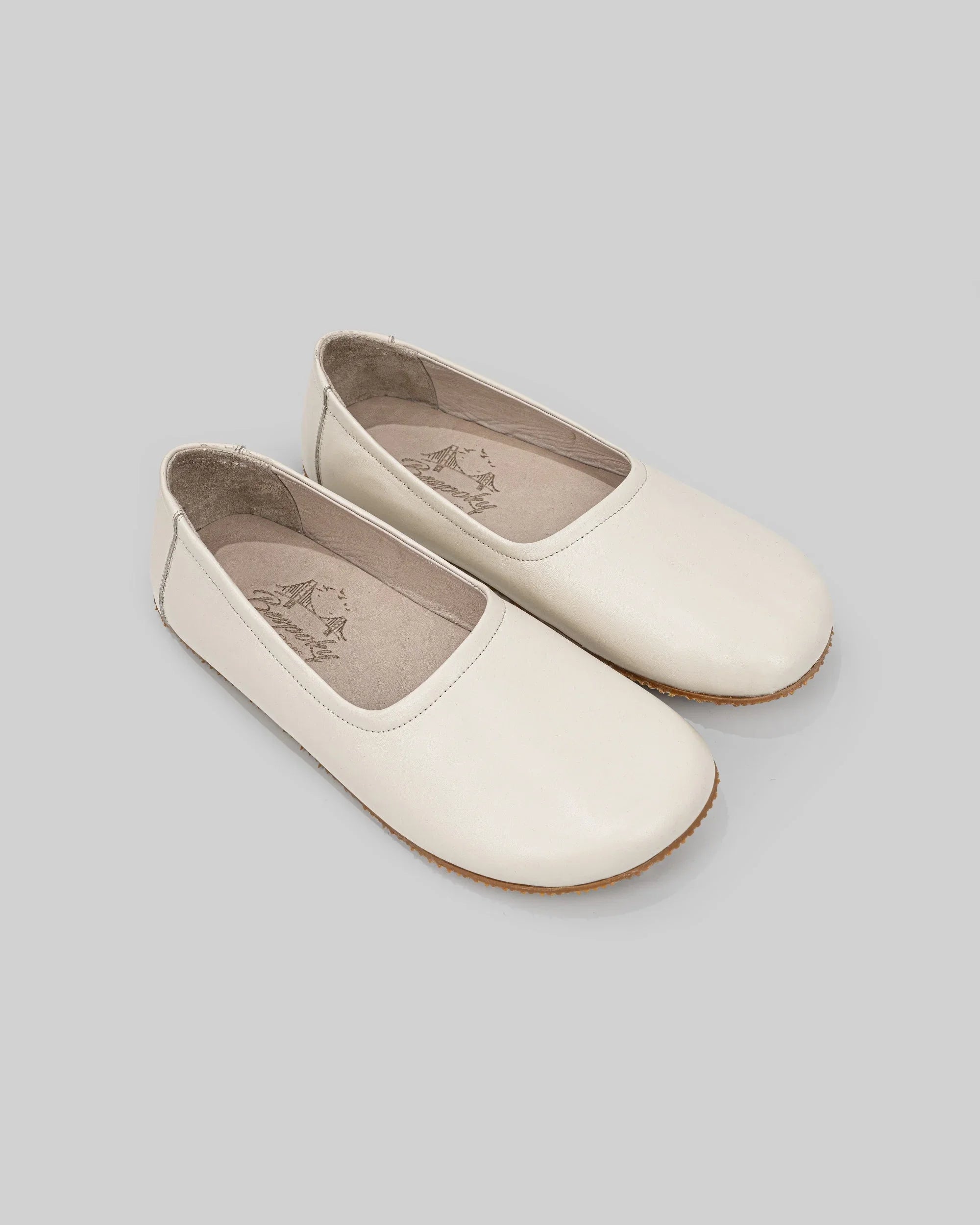 Women's Cream Ballet Flats - Handcrafted Calf Leather Wide Toe Box | Bespoky
