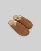 Men's Gold Nubuck Shearling Slippers - Handcrafted Calf Leather Wide Toe Box | Bespoky