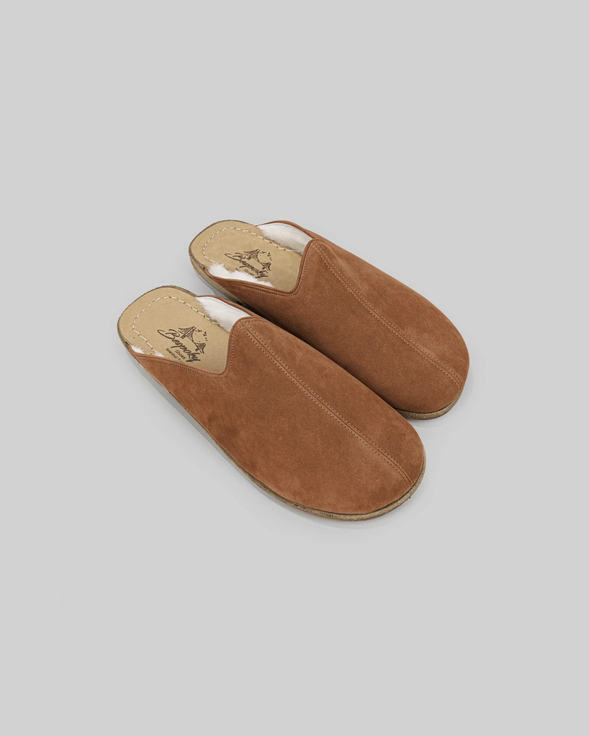 Men's Gold Nubuck Shearling Slippers - Handcrafted Calf Leather Wide Toe Box | Bespoky