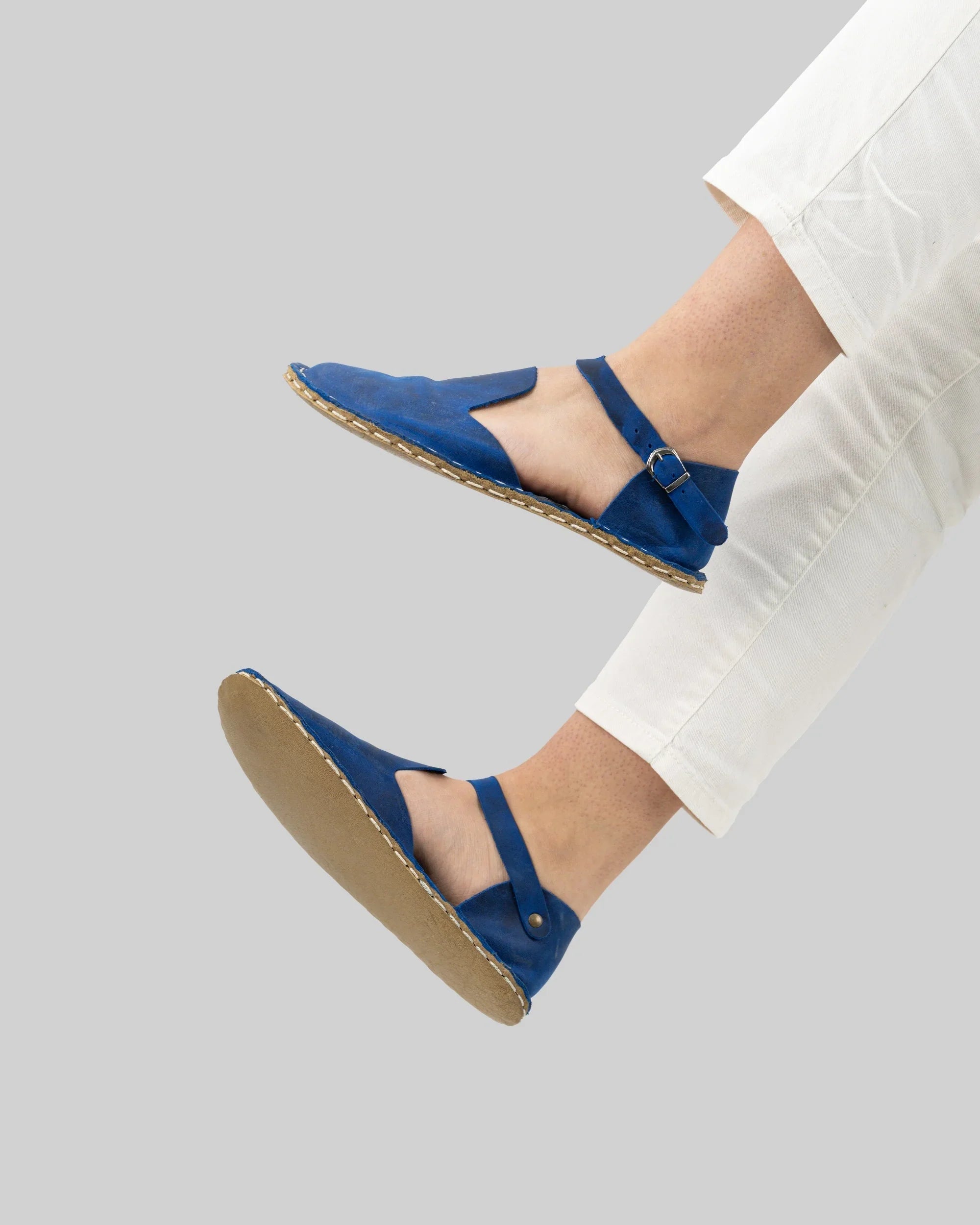 Top view Blue Barefoot Sandal - Handcrafted Calf Leather | Bespoky