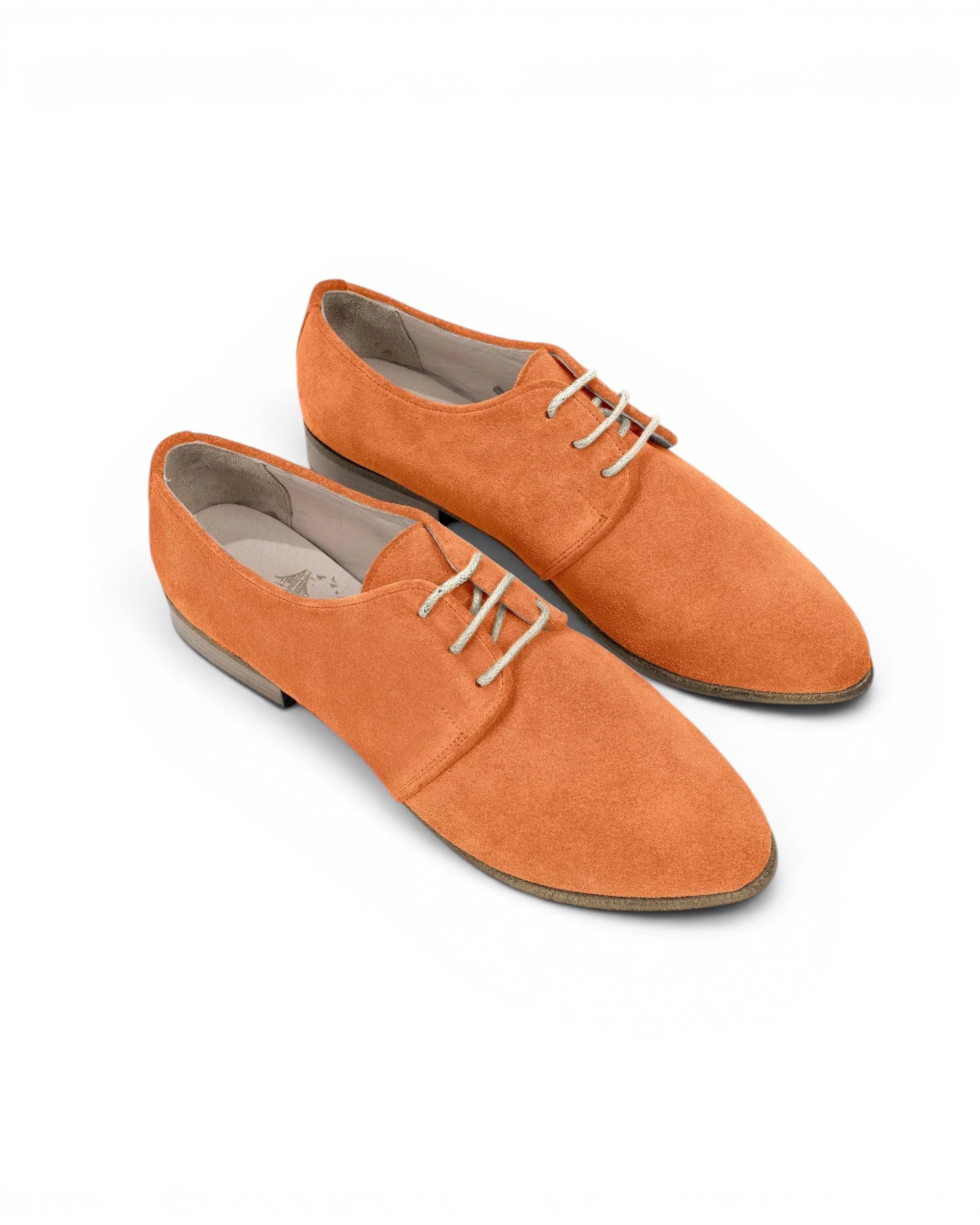 Women's Orange Pointed Toe Oxford - Handcrafted Calf Leather Wide Toe Box | Bespoky