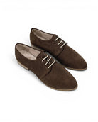 Women's Brown Pointed Toe Oxford - Handcrafted Calf Leather Wide Toe Box | Bespoky