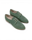 Women's Green Pointed Toe Oxford - Handcrafted Calf Leather Wide Toe Box | Bespoky