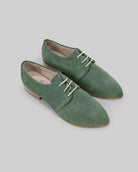 Women's Green Pointed Toe Oxford - Handcrafted Calf Leather Wide Toe Box | Bespoky