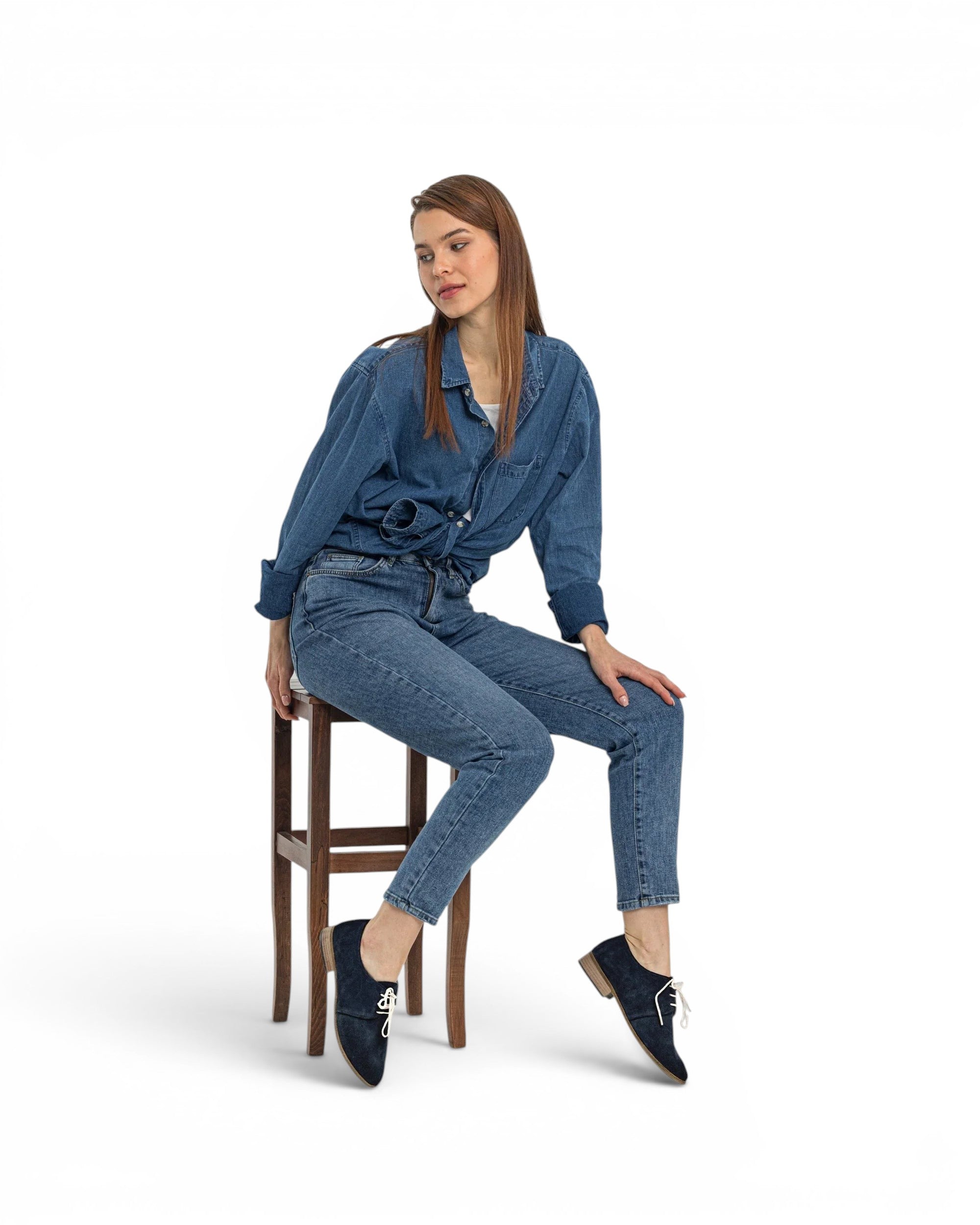 Back view Navy Pointed Toe Oxford - Calf Leather Handcrafted | Bespoky