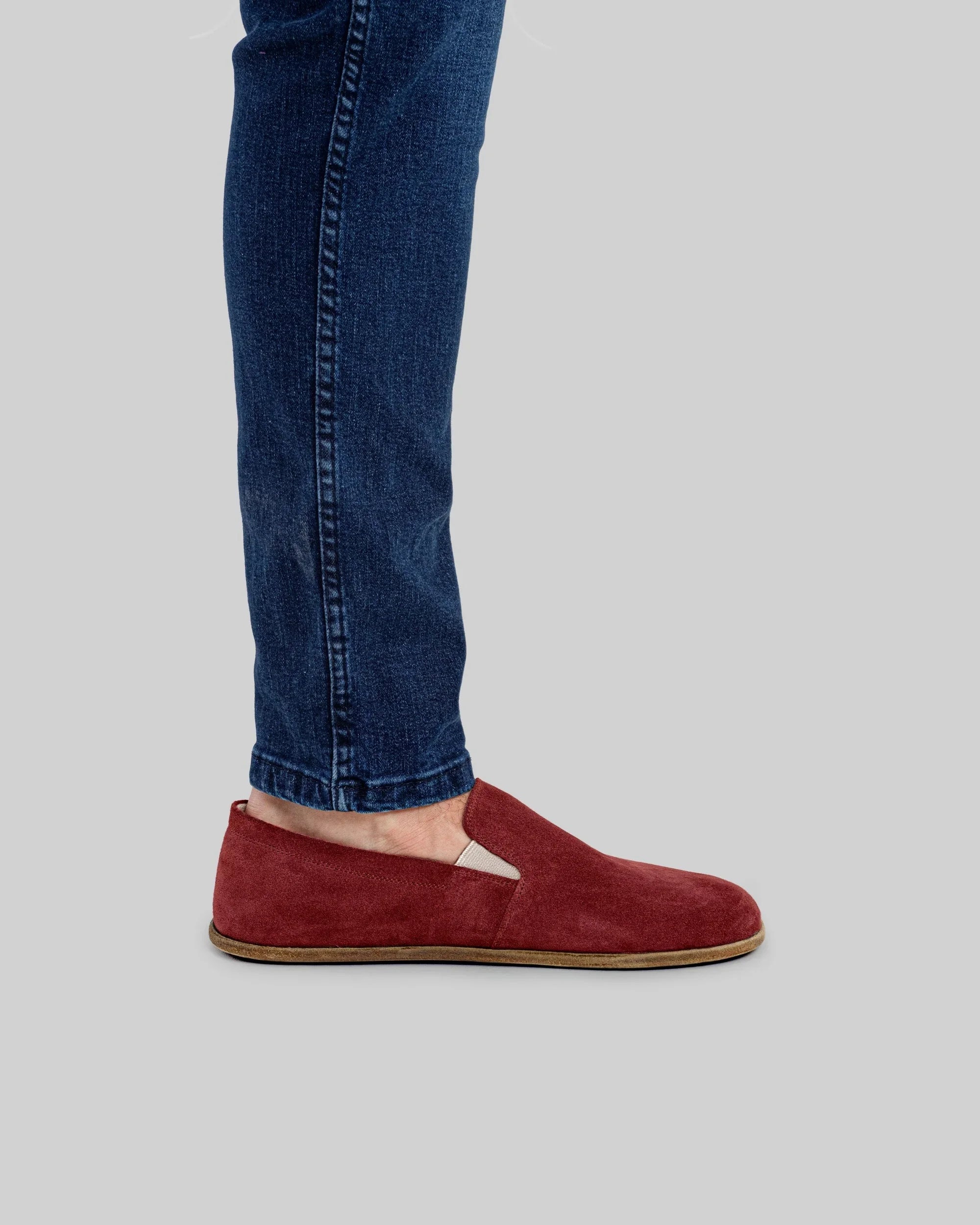 Detail Burgundy Suede Barefoot Shoes - Handcrafted Calf Leather Turkey | Bespoky
