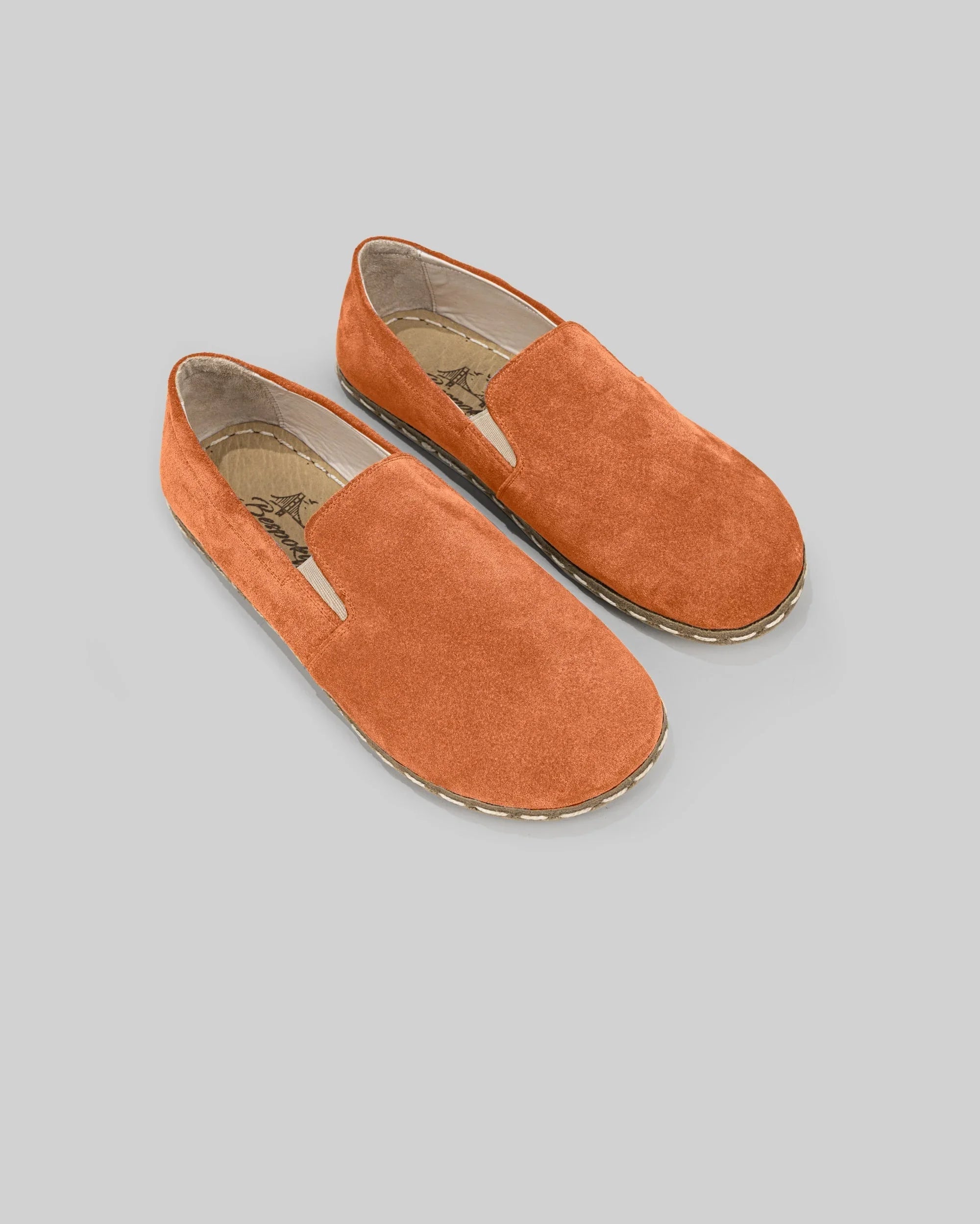 Men's Orange Suede Barefoot Shoes - Handcrafted Calf Leather Wide Toe Box | Bespoky