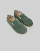 Men's Green Suede Barefoot Shoes - Handcrafted Calf Leather Wide Toe Box | Bespoky
