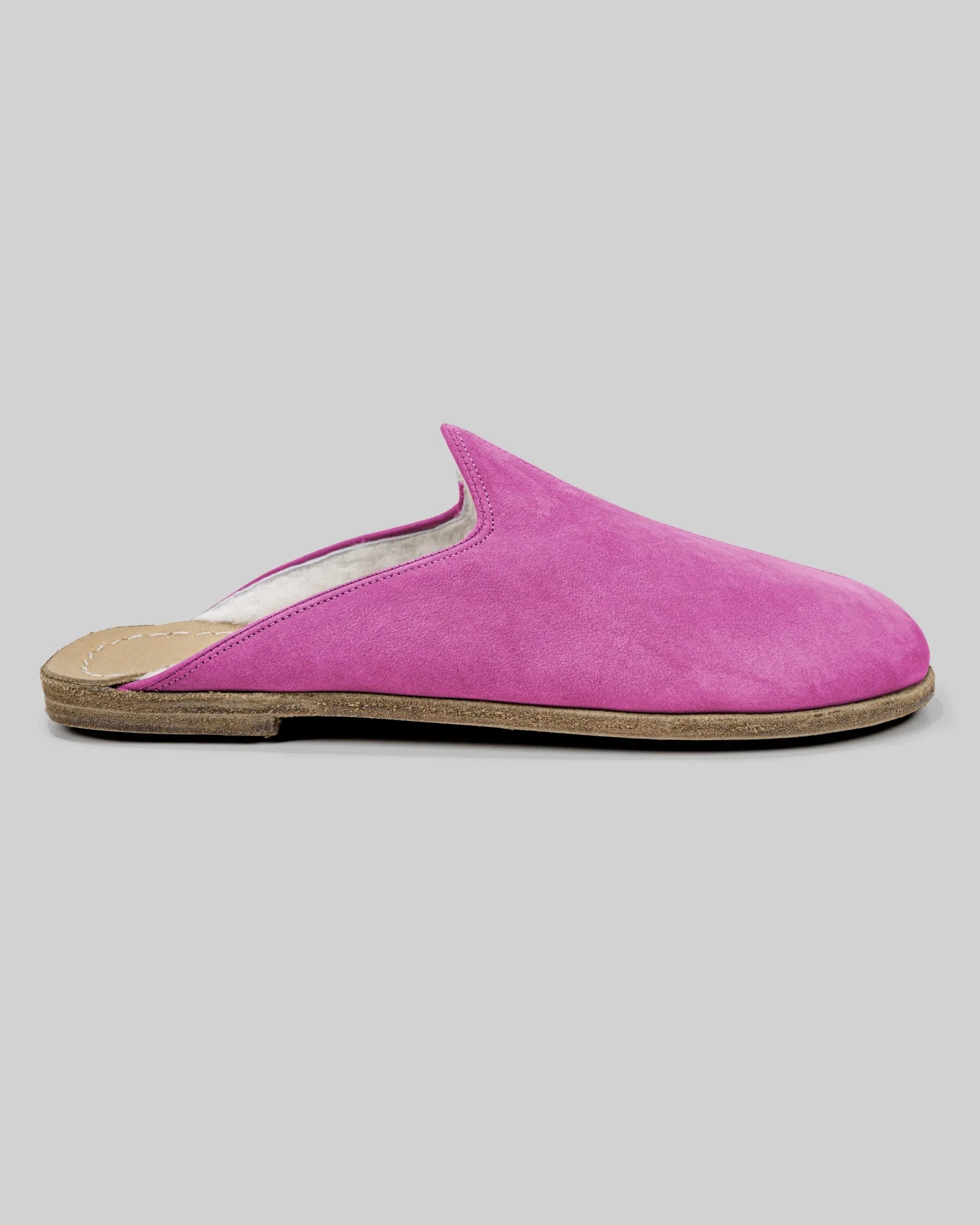 Side view Pink Shearling Slippers - Calf Leather Zero Drop | Bespoky