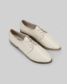 Women's Cream Pointed Toe Oxford - Handcrafted Calf Leather Wide Toe Box | Bespoky