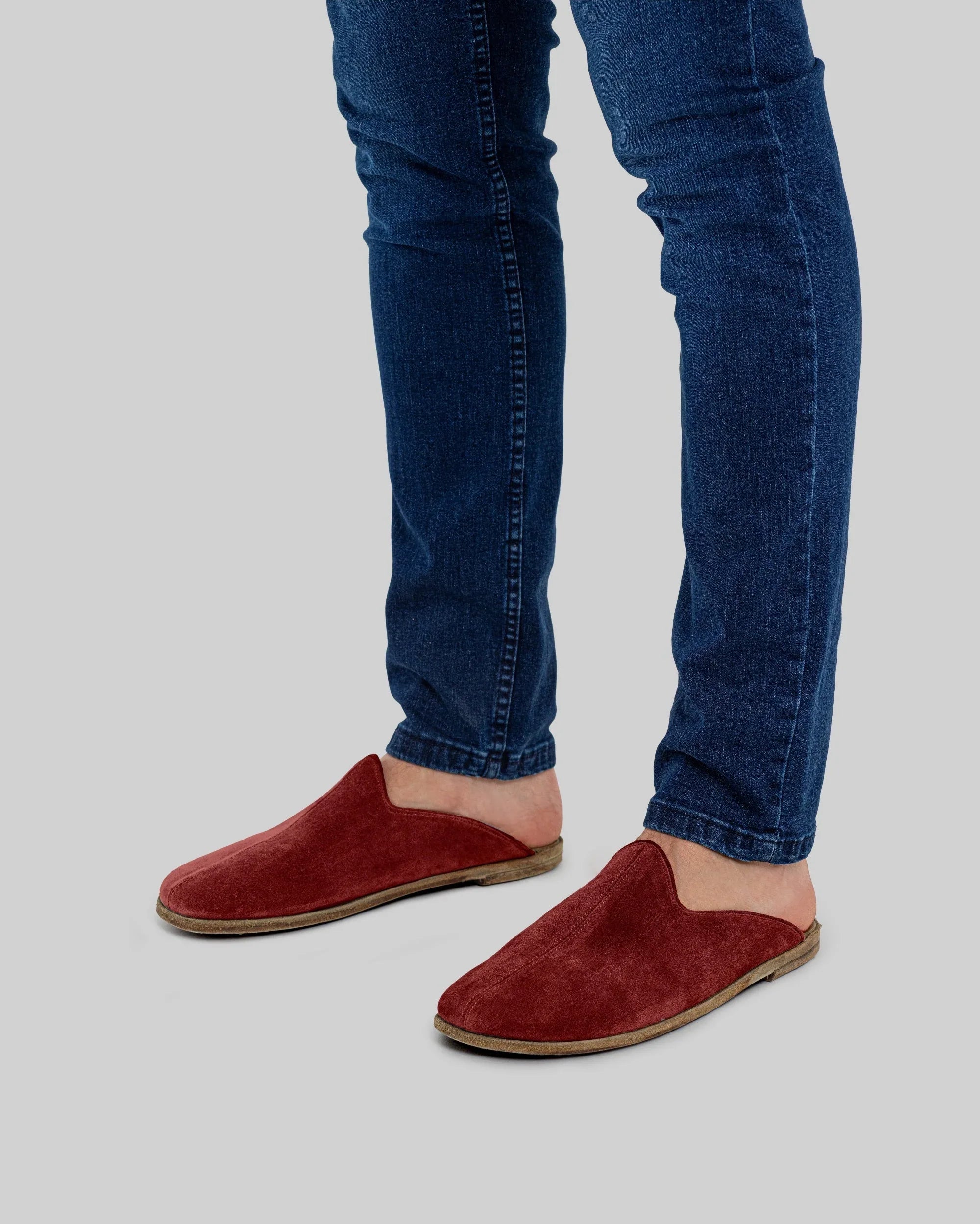 Top view Burgundy Suede Shearling Slippers - Handcrafted Calf Leather | Bespoky