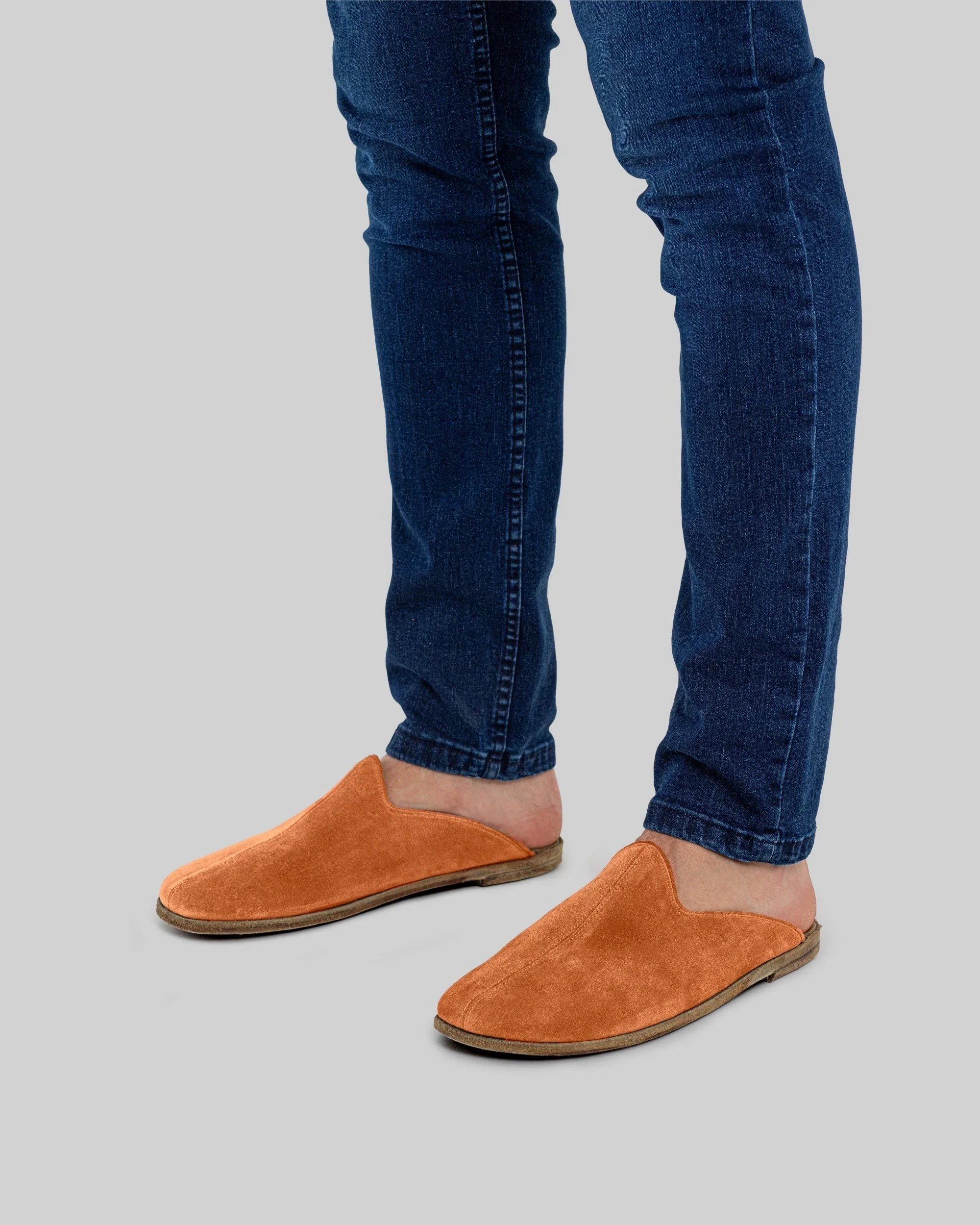 Top view Orange Suede Shearling Slippers - Handcrafted Calf Leather | Bespoky