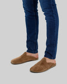 Top view Gold Suede Shearling Slippers - Handcrafted Calf Leather | Bespoky