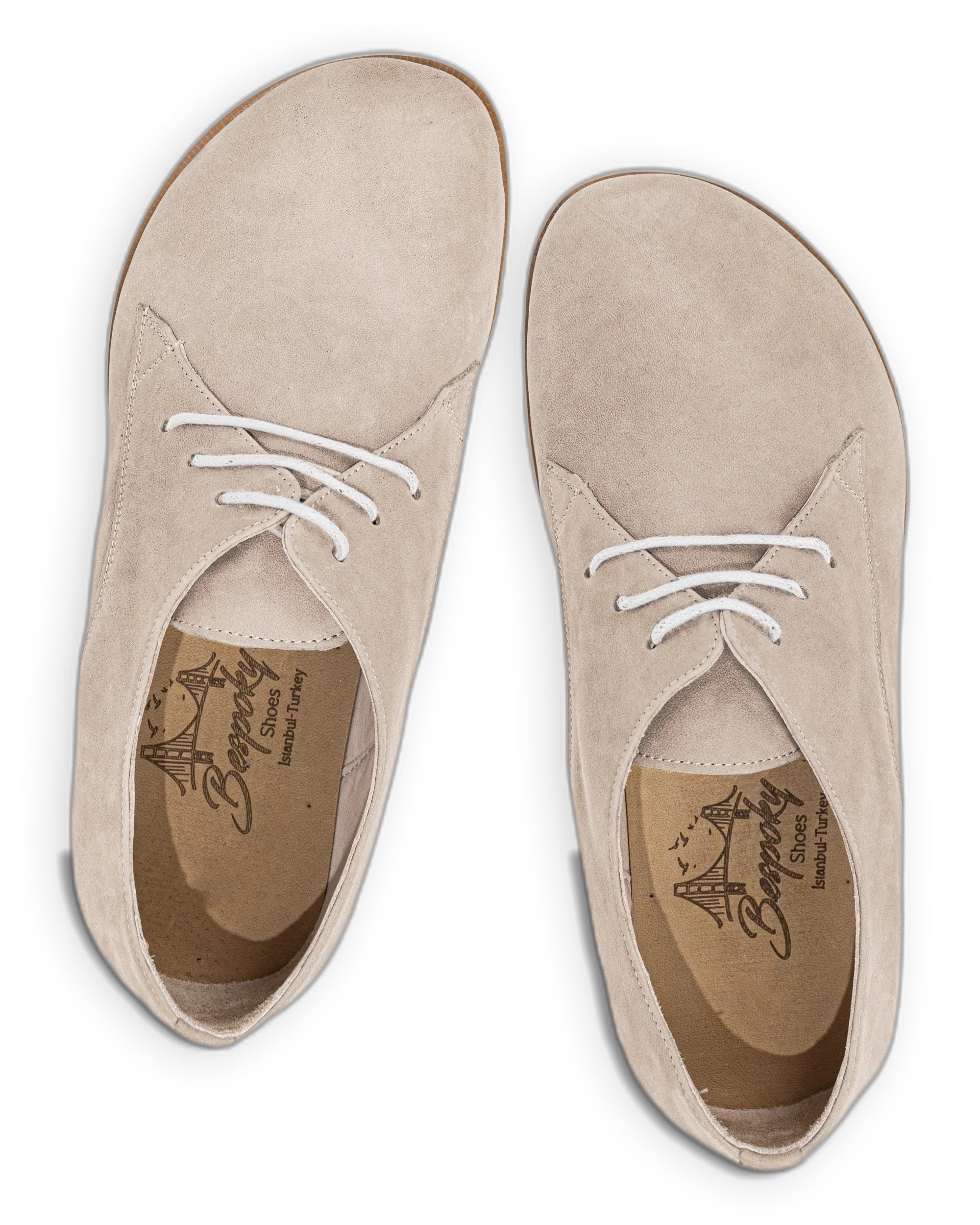 Side view Beige Nubuck Oxford Shoes - Calf Leather Zero Drop | Bespoky