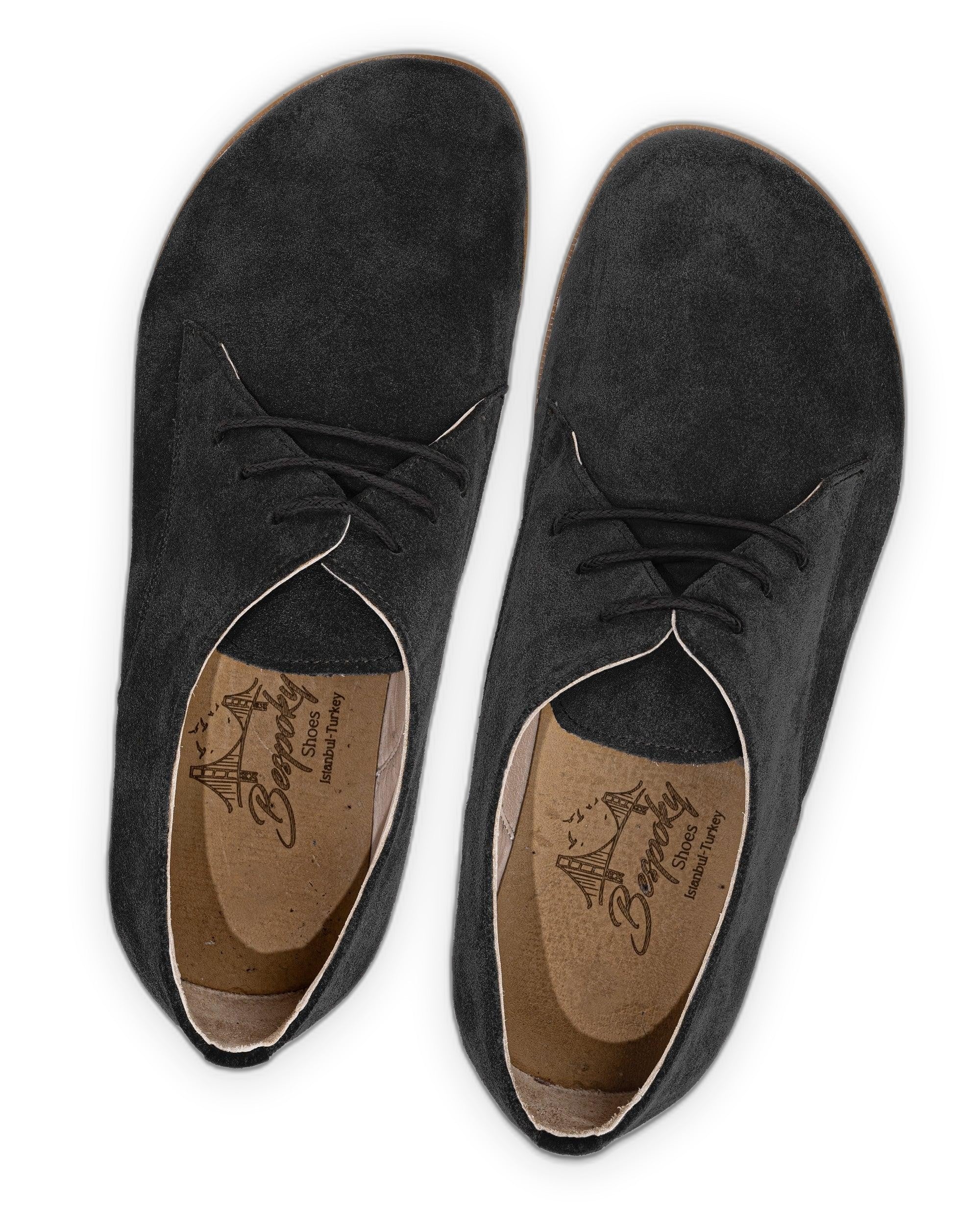 Side view Black Suede Oxford Shoes - Calf Leather Zero Drop | Bespoky