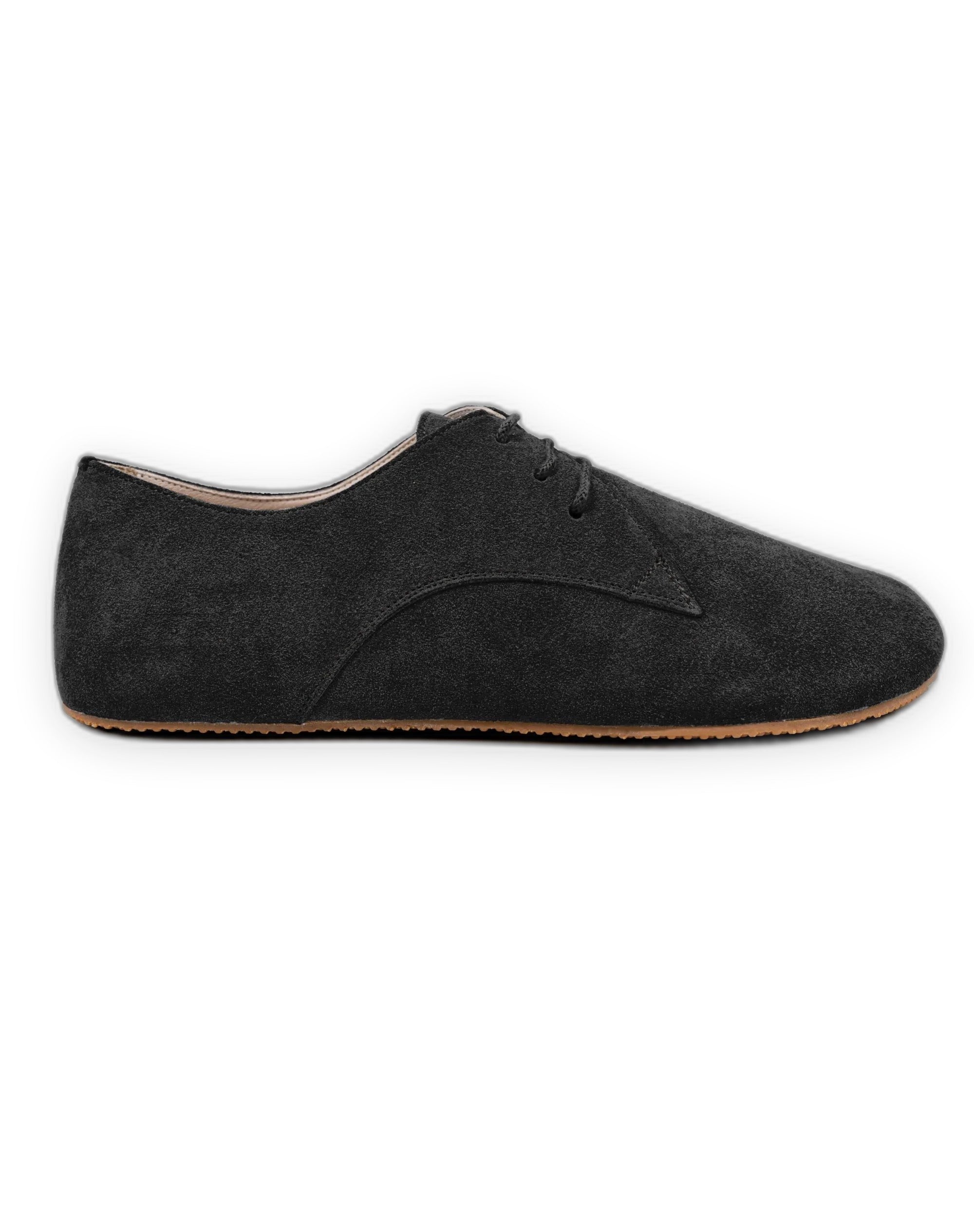 Side view Black Suede Oxford Shoes - Calf Leather Zero Drop | Bespoky