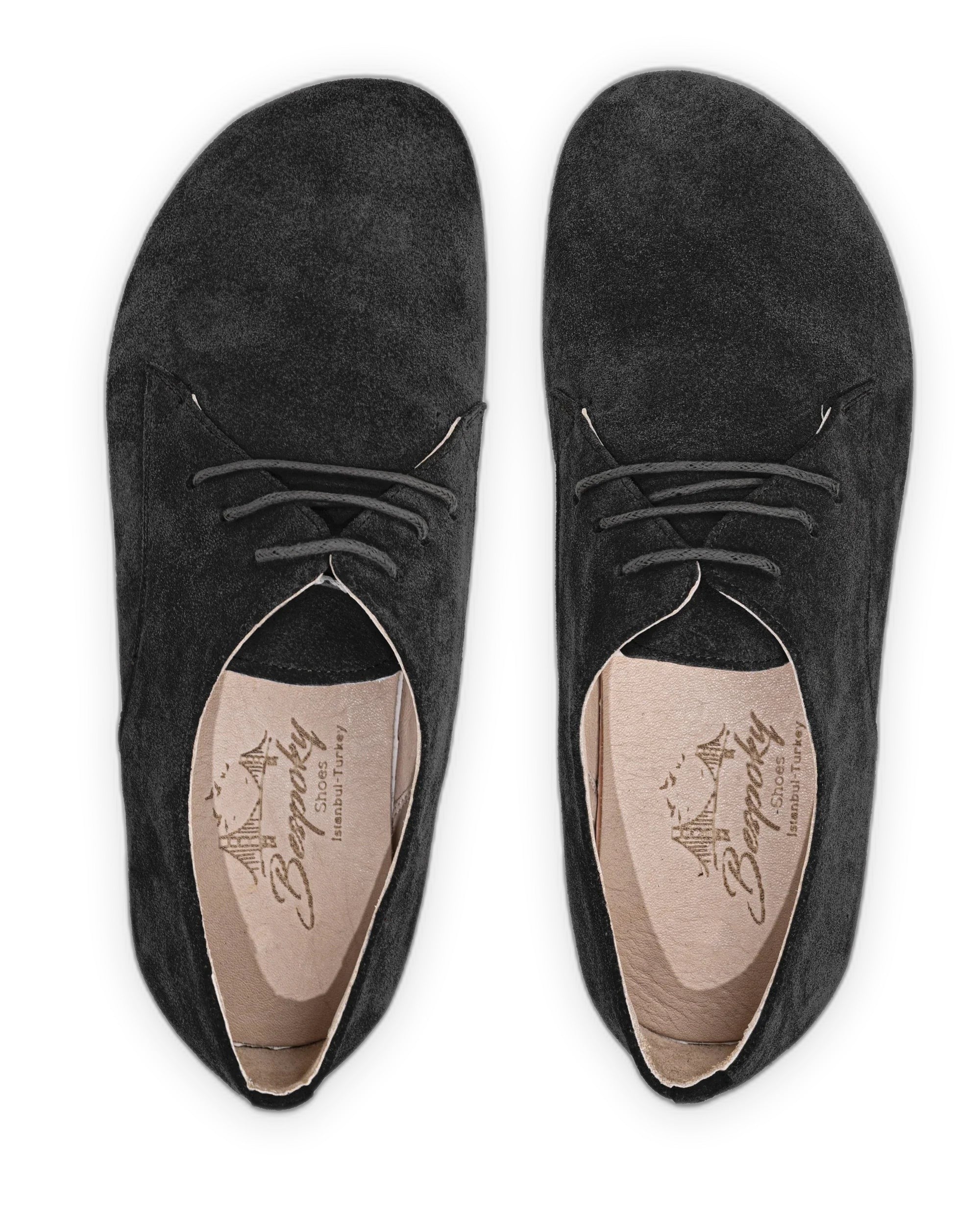 Pair Black Suede Oxford Shoes - Barefoot Wide Toe Calf Leather | Bespoky
