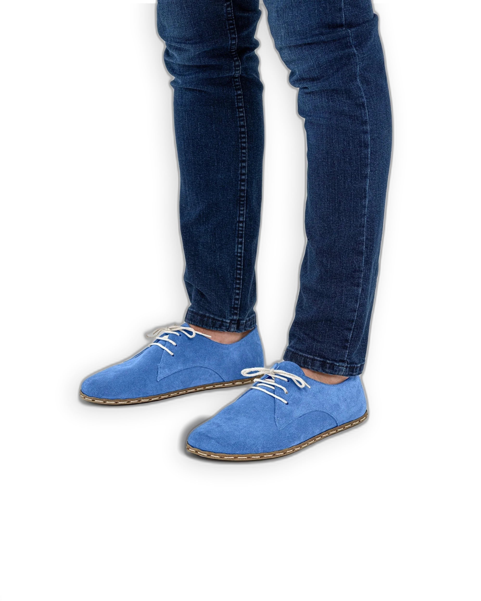Side view Blue Suede Oxford Shoes - Calf Leather Zero Drop | Bespoky