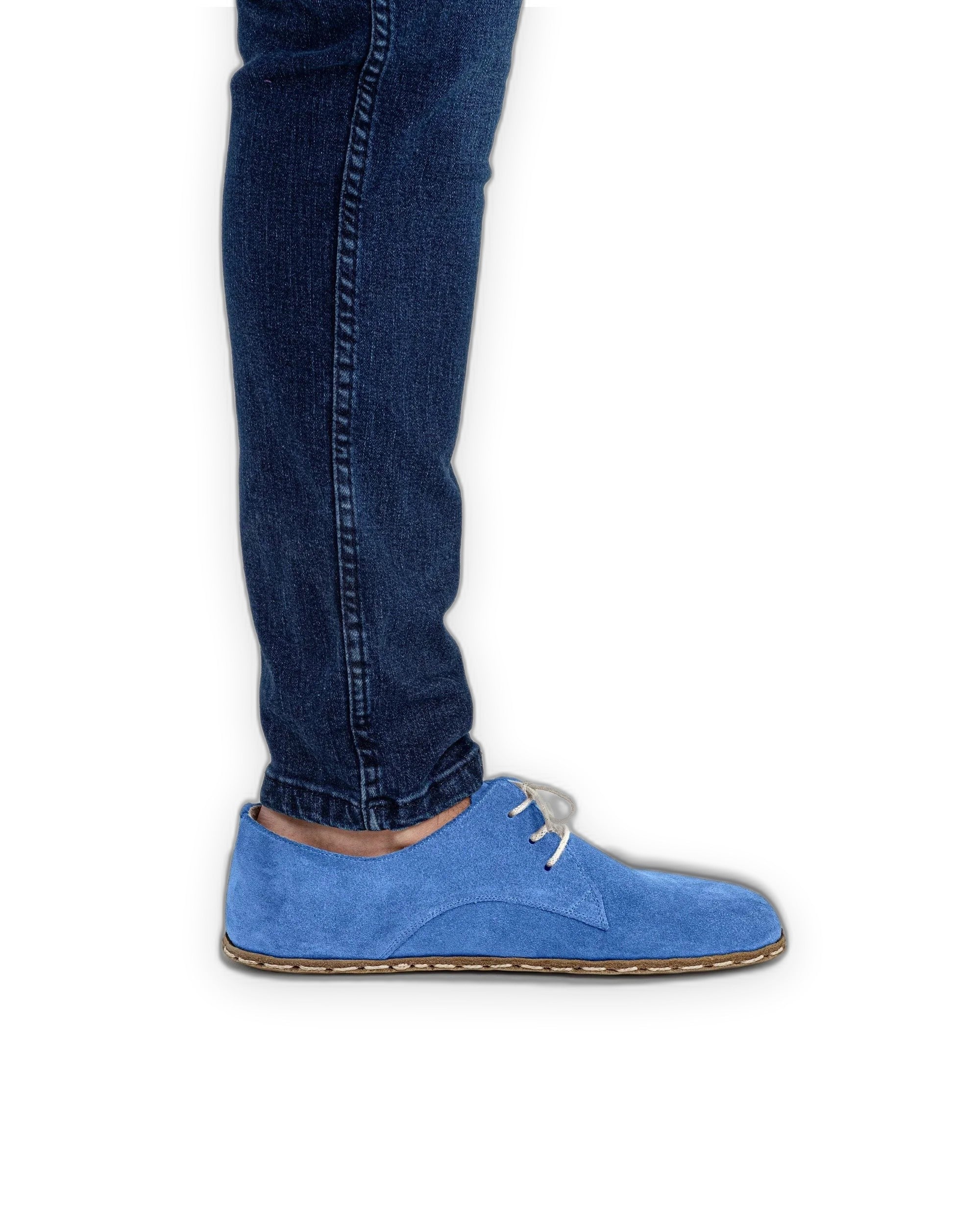 Detail Blue Suede Oxford Shoes - Handcrafted Calf Leather Turkey | Bespoky