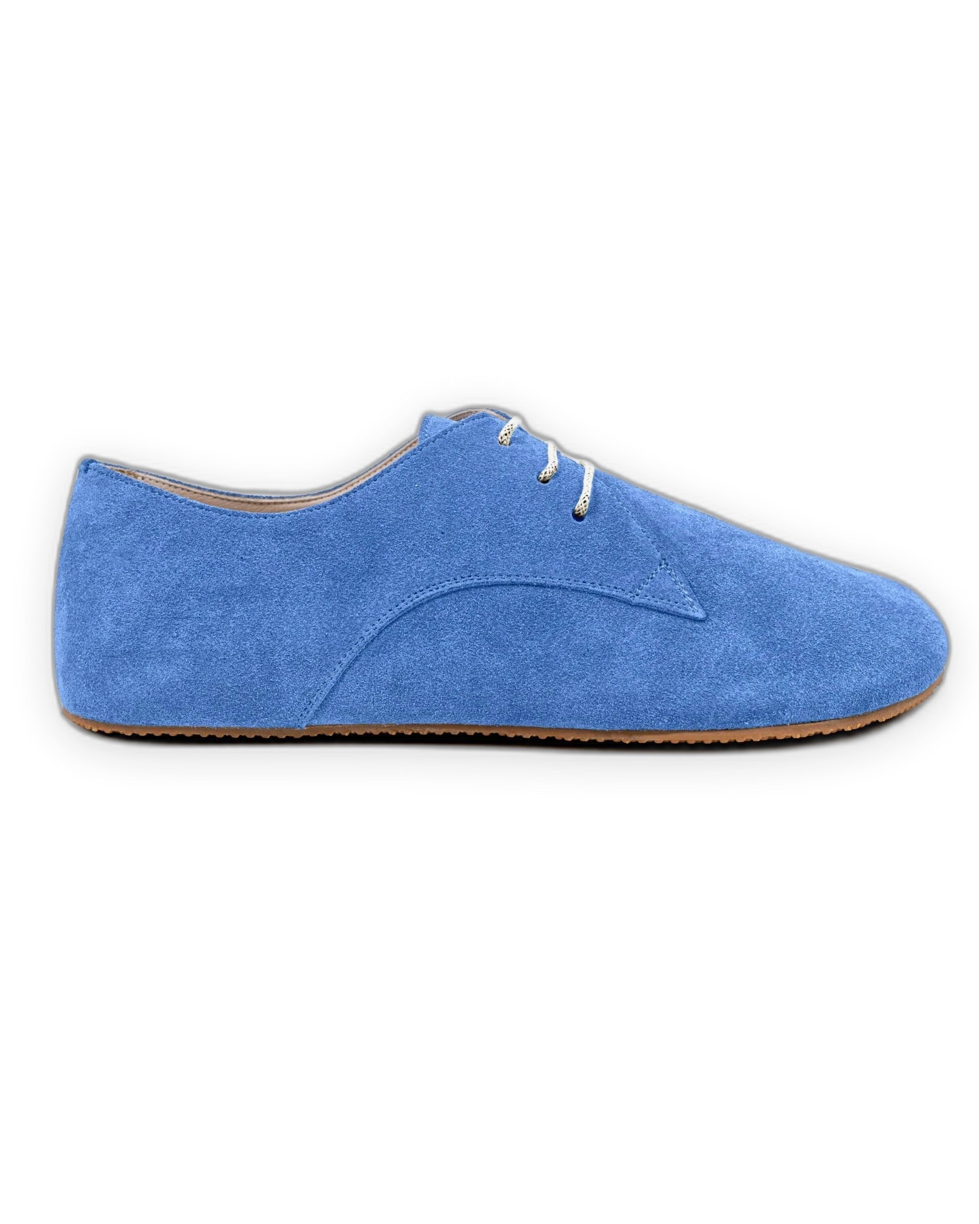 Side view Blue Suede Oxford Shoes - Calf Leather Zero Drop | Bespoky