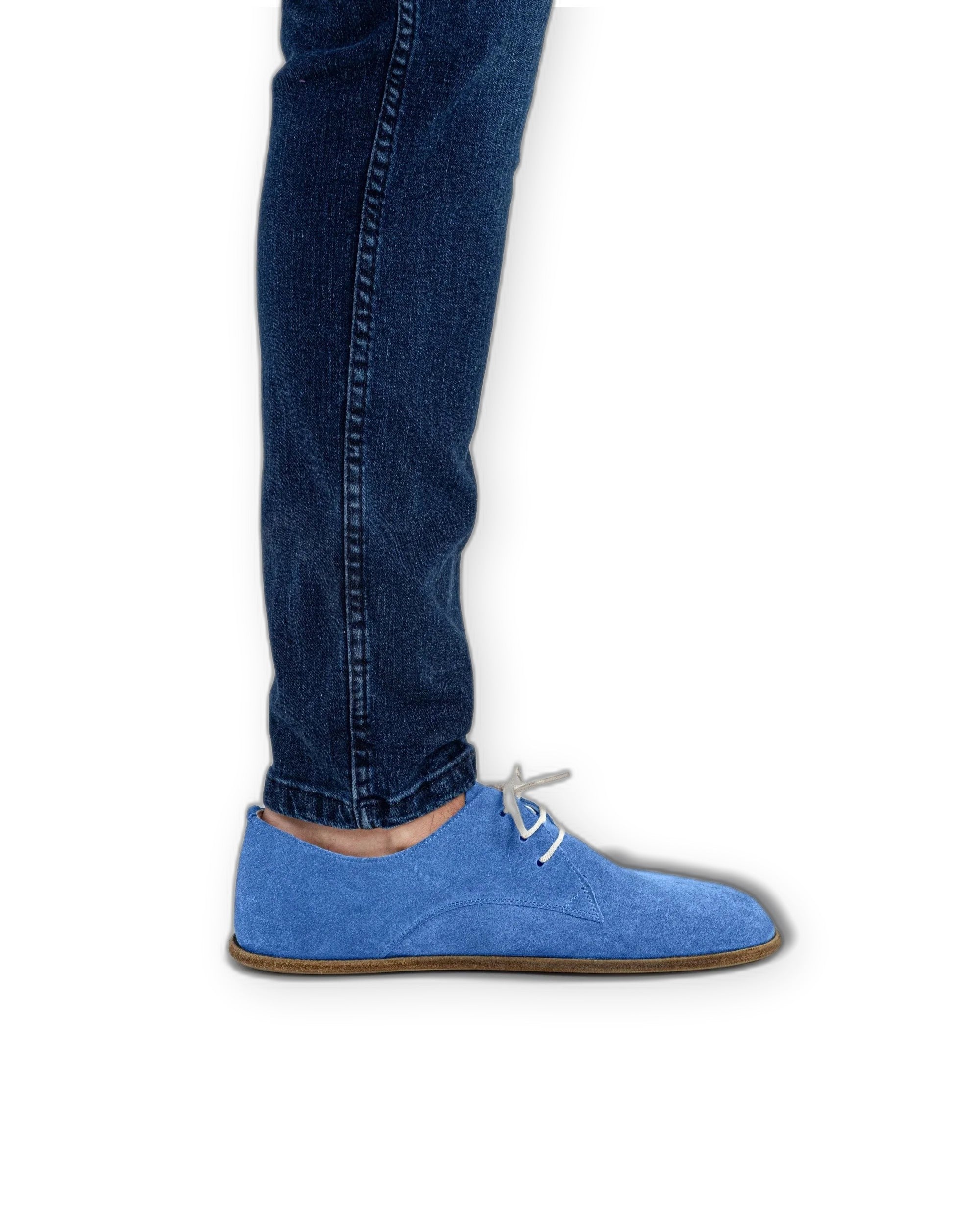 Detail Blue Suede Oxford Shoes - Handcrafted Calf Leather Turkey | Bespoky