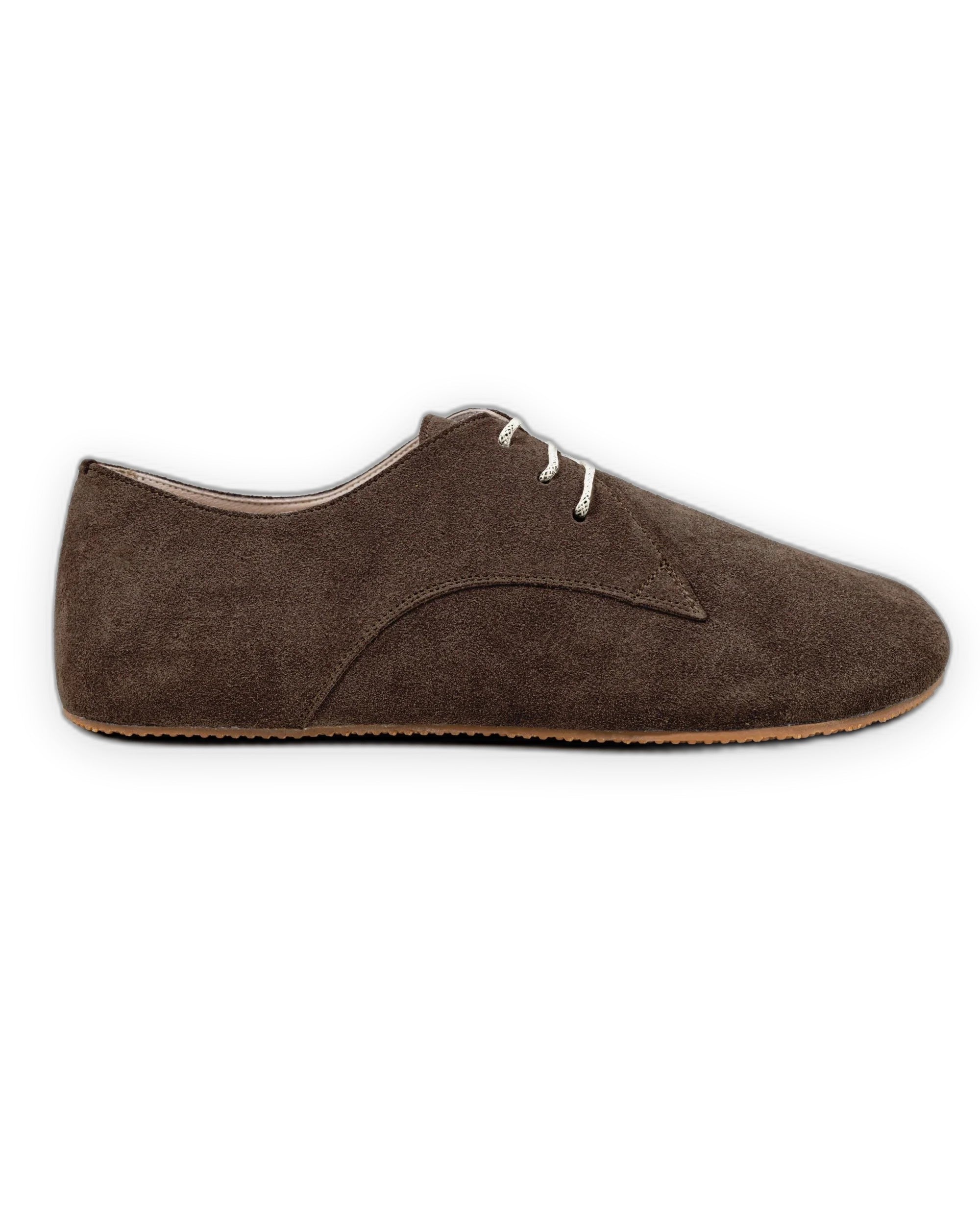 Side view Brown Suede Oxford Shoes - Calf Leather Zero Drop | Bespoky