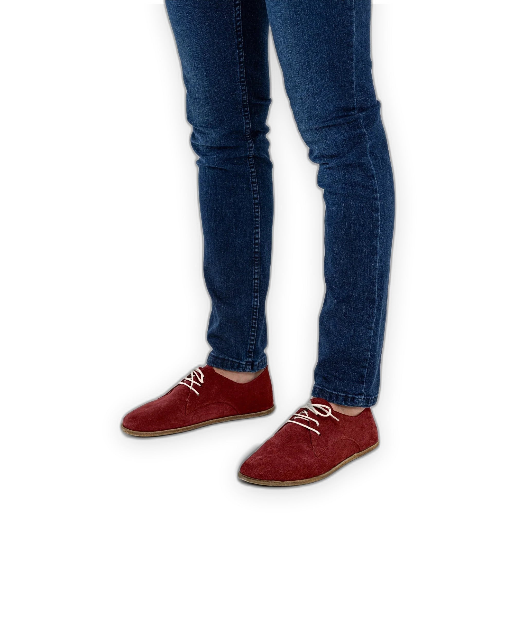 Side view Burgundy Suede Oxford Shoes - Calf Leather Zero Drop | Bespoky