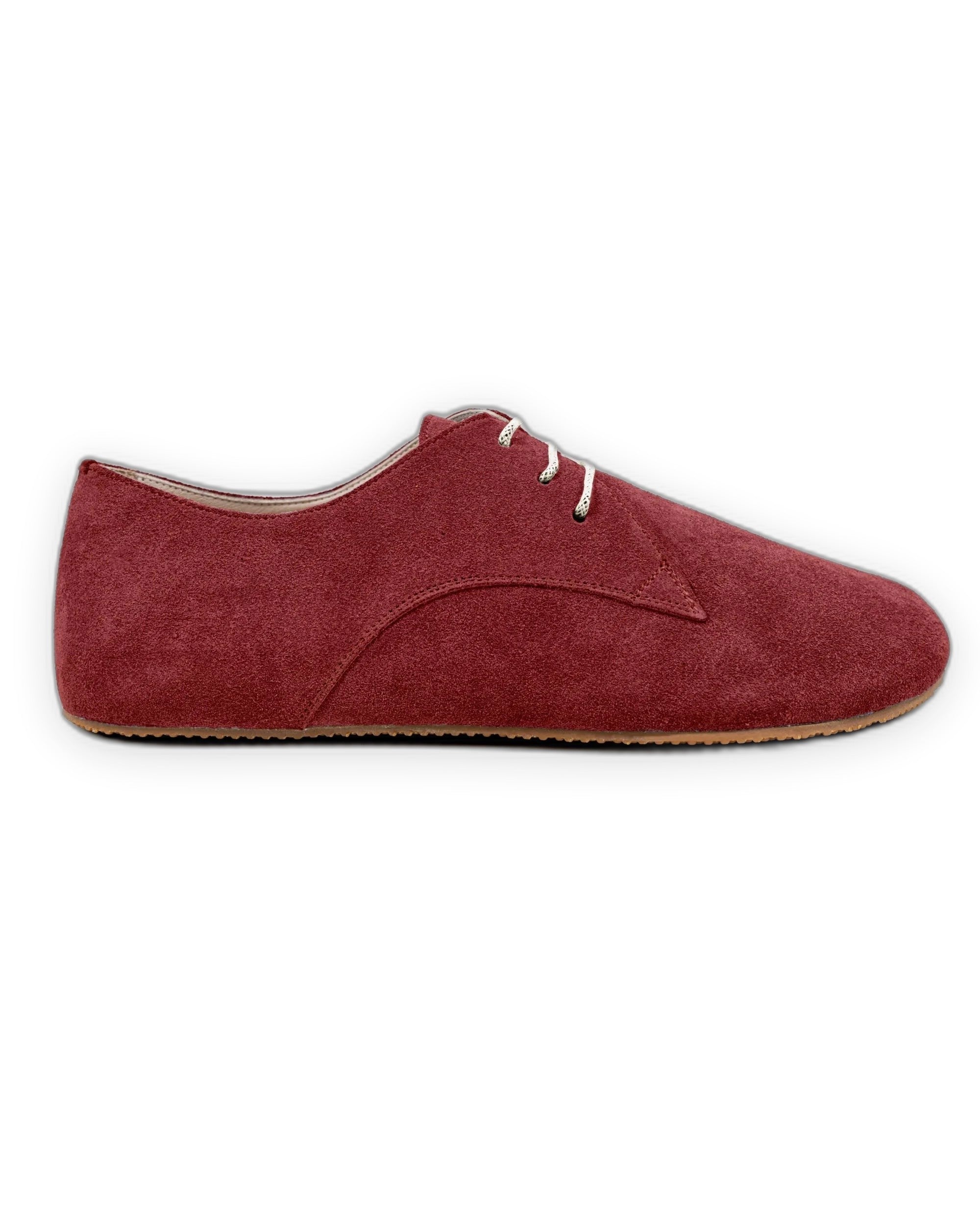 Side view Burgundy Suede Oxford Shoes - Calf Leather Zero Drop | Bespoky