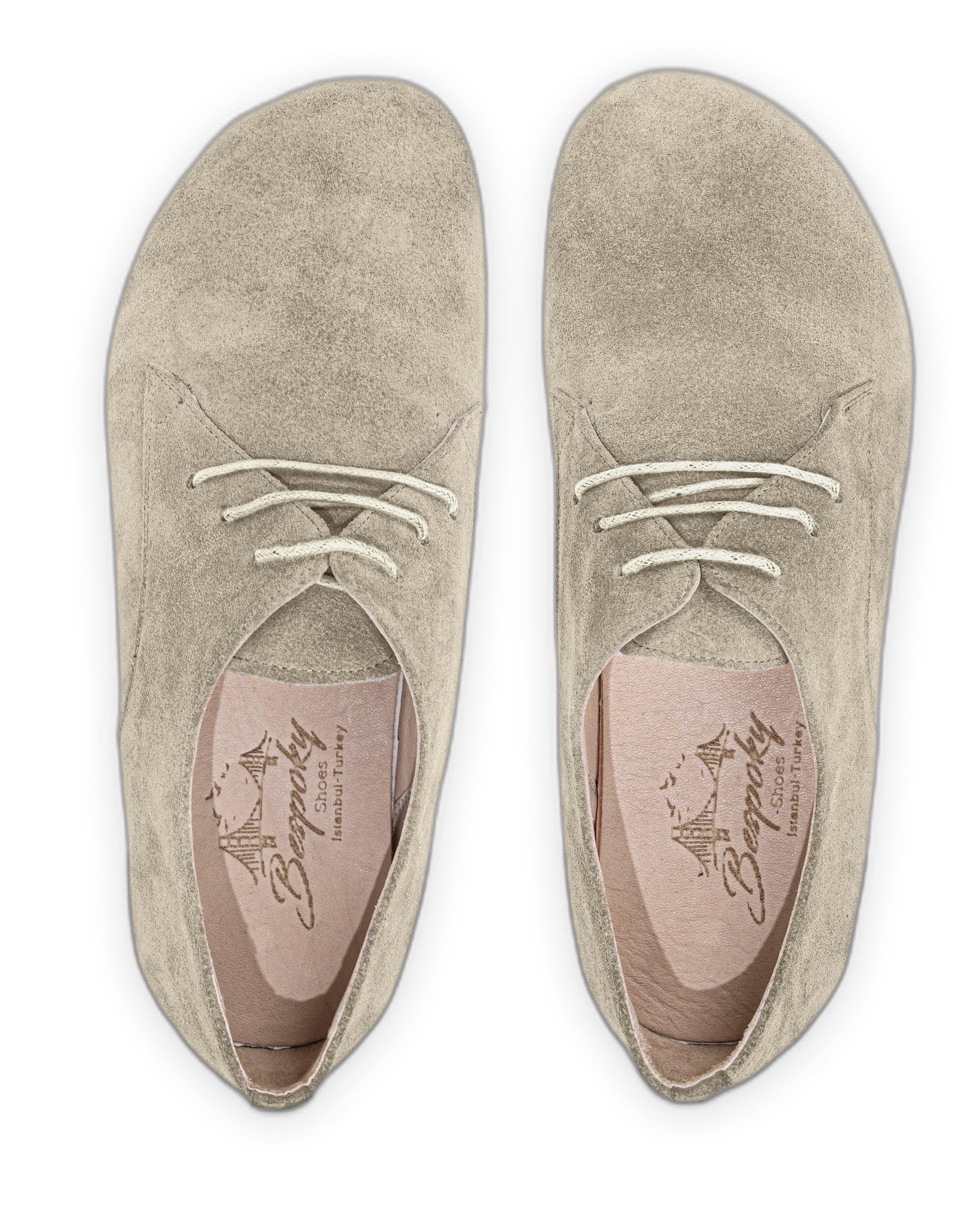 Side view Cream Suede Oxford Shoes - Calf Leather Zero Drop | Bespoky