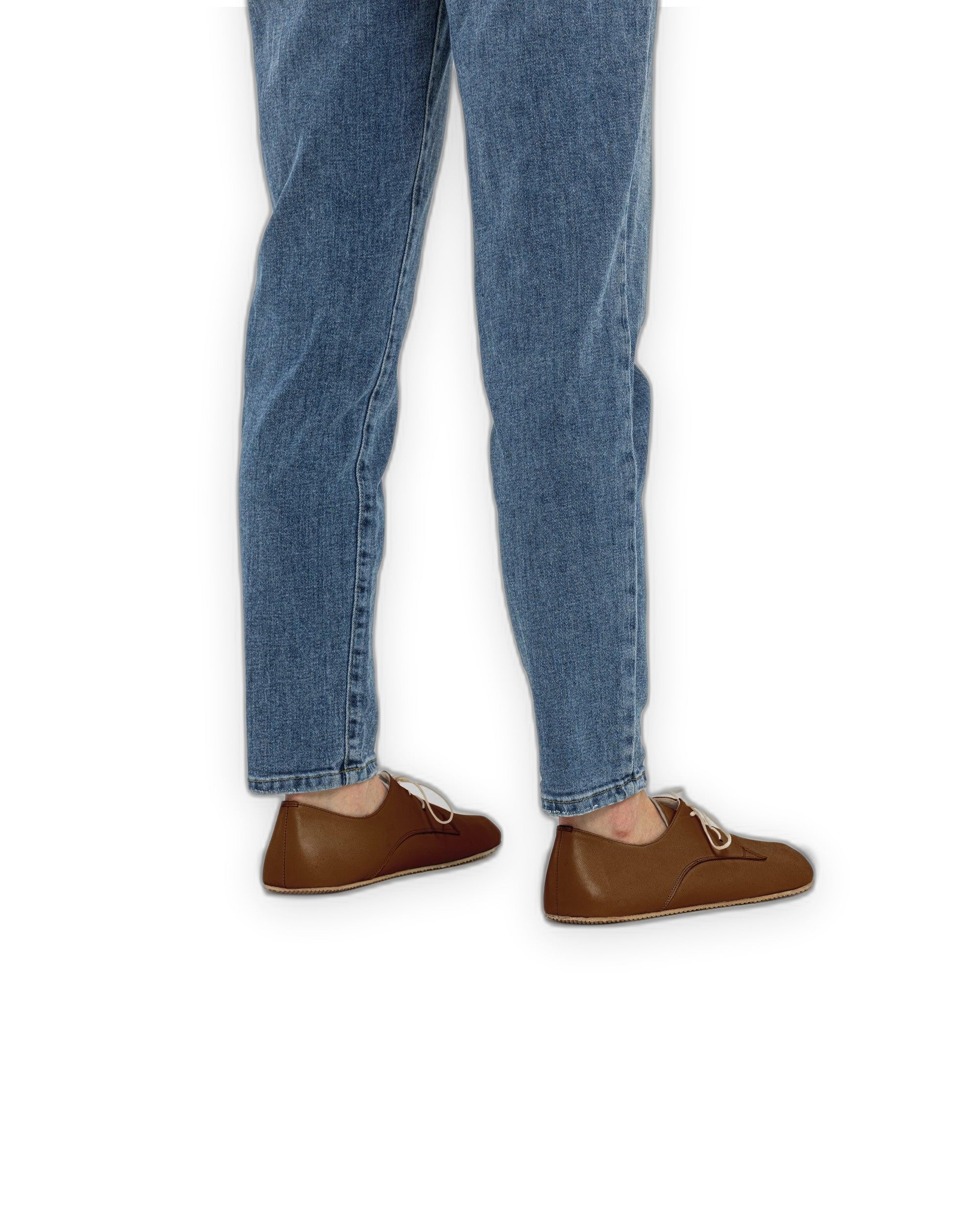 Pair Dark Tan Oxford Shoes - Barefoot Wide Toe Calf Leather | Bespoky