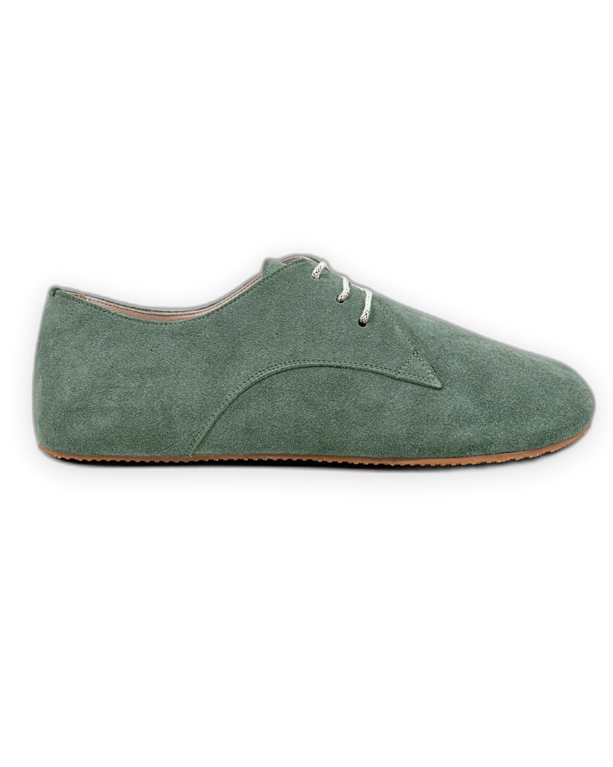 Side view Green Suede Oxford Shoes - Calf Leather Zero Drop | Bespoky