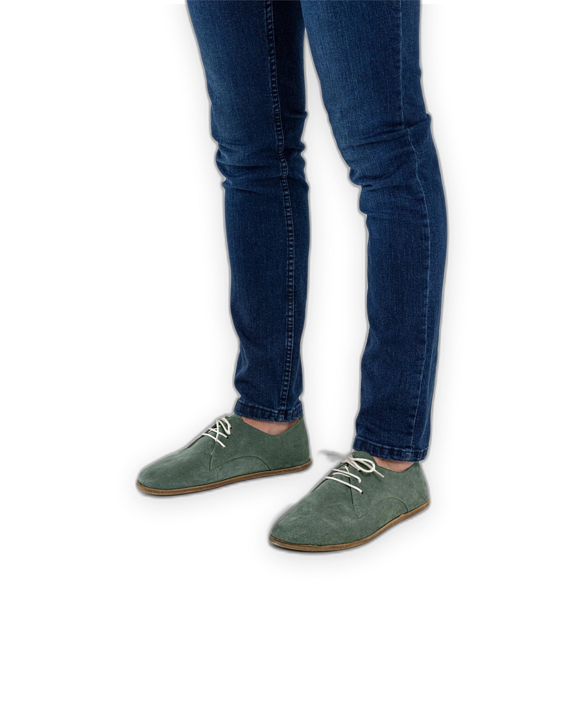 Side view Green Suede Oxford Shoes - Calf Leather Zero Drop | Bespoky