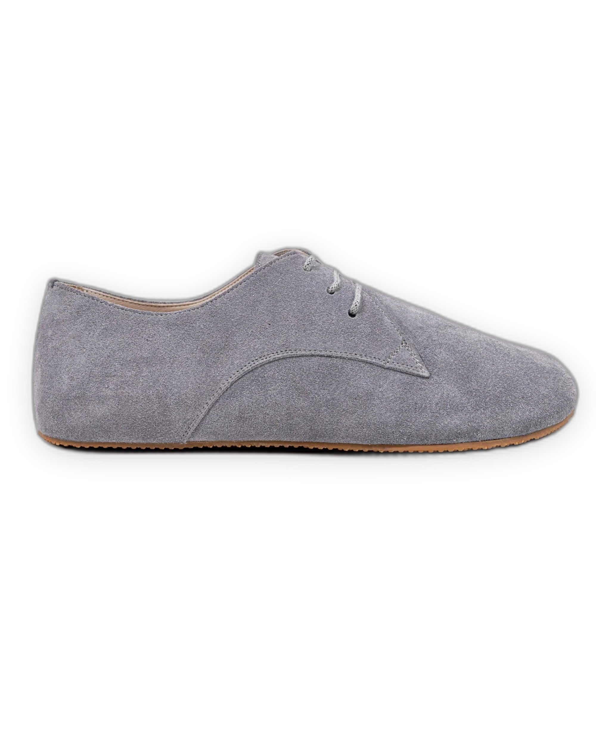 Side view Grey Suede Oxford Shoes - Calf Leather Zero Drop | Bespoky