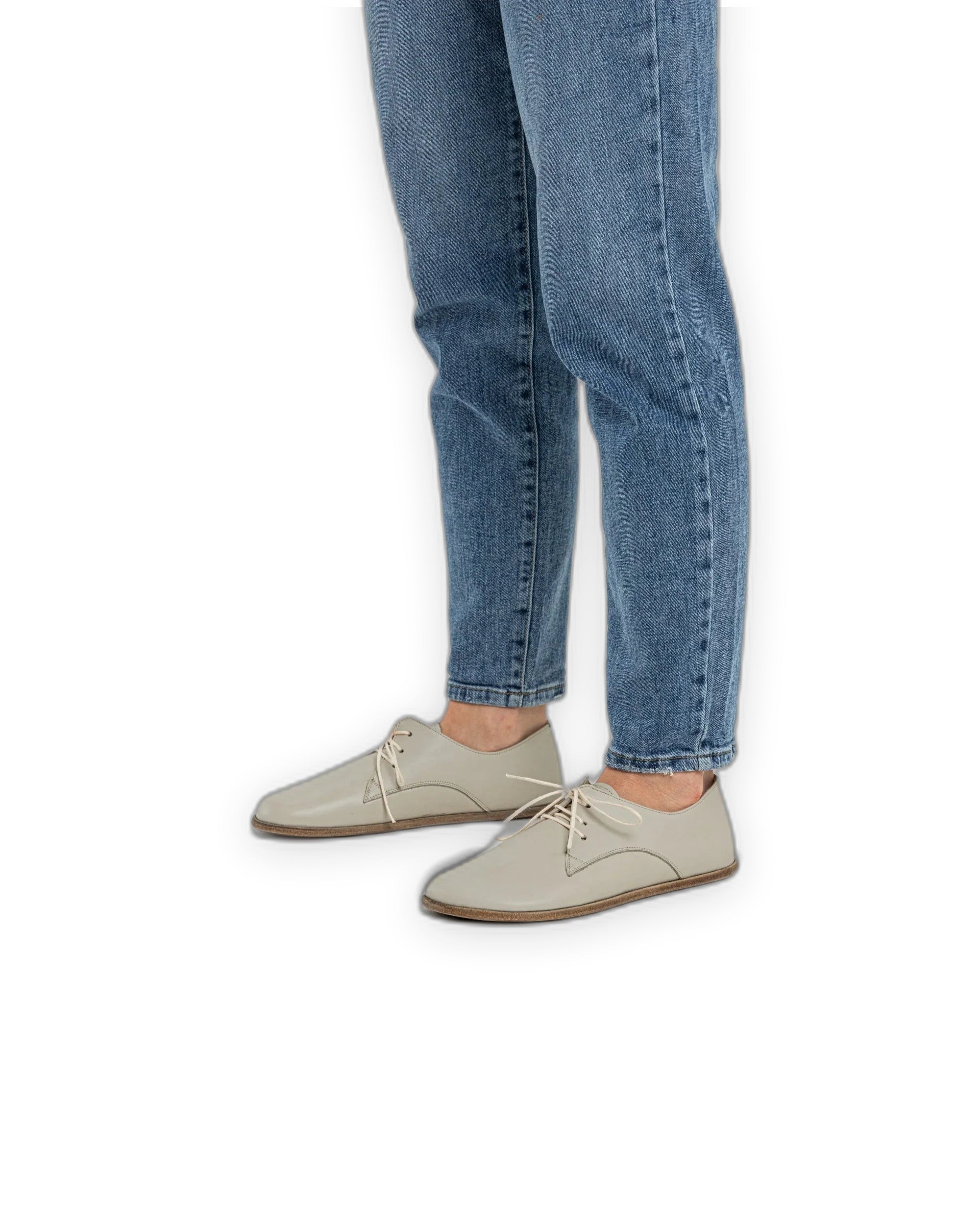 Pair Lucas Beige Oxford Shoes - Barefoot Wide Toe Calf Leather | Bespoky