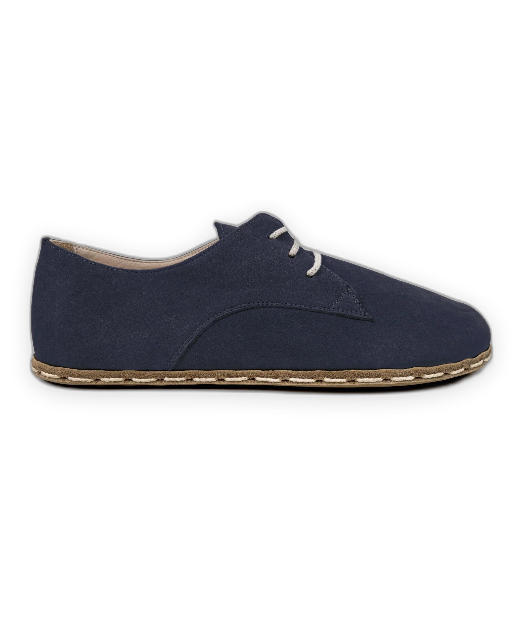 Side view Navy Nubuck Oxford Shoes - Calf Leather Zero Drop | Bespoky