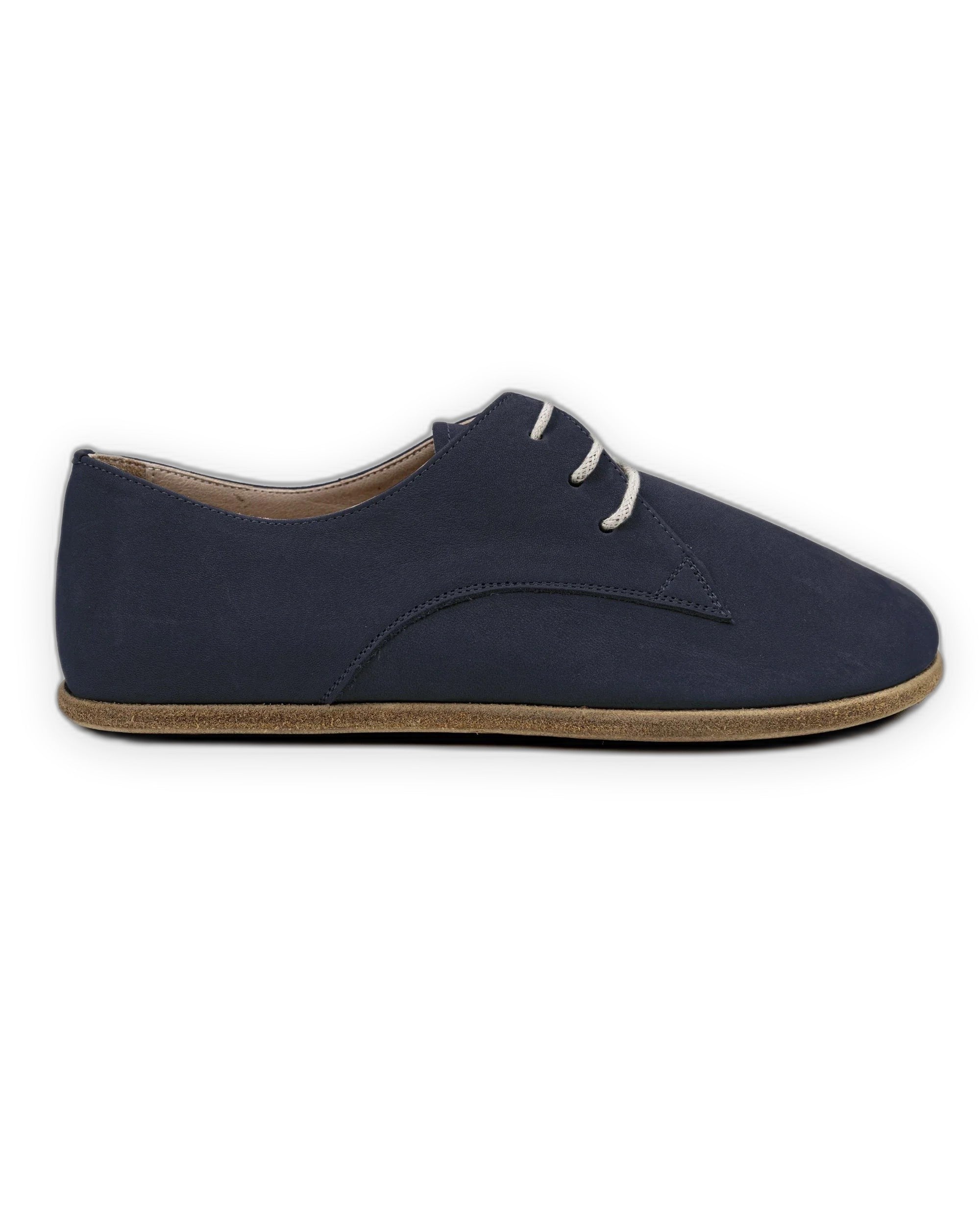 Side view Navy Nubuck Oxford Shoes - Calf Leather Zero Drop | Bespoky