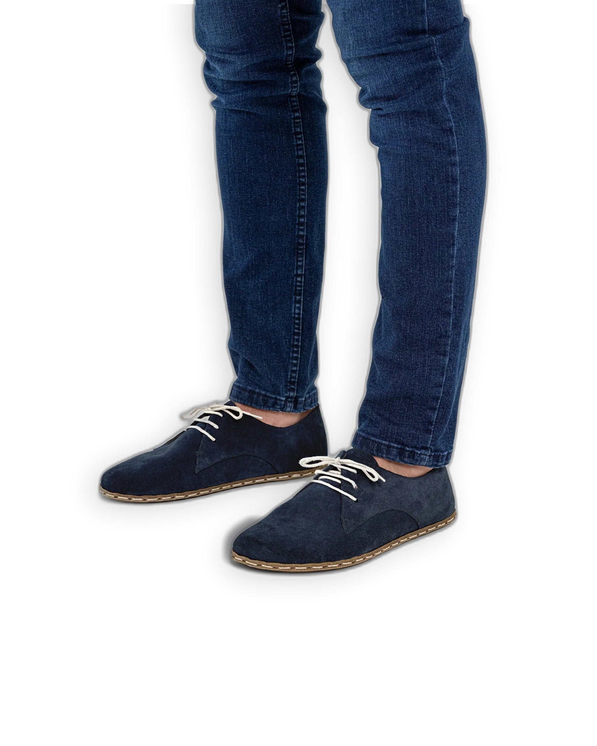 Side view Navy Suede Oxford Shoes - Calf Leather Zero Drop | Bespoky