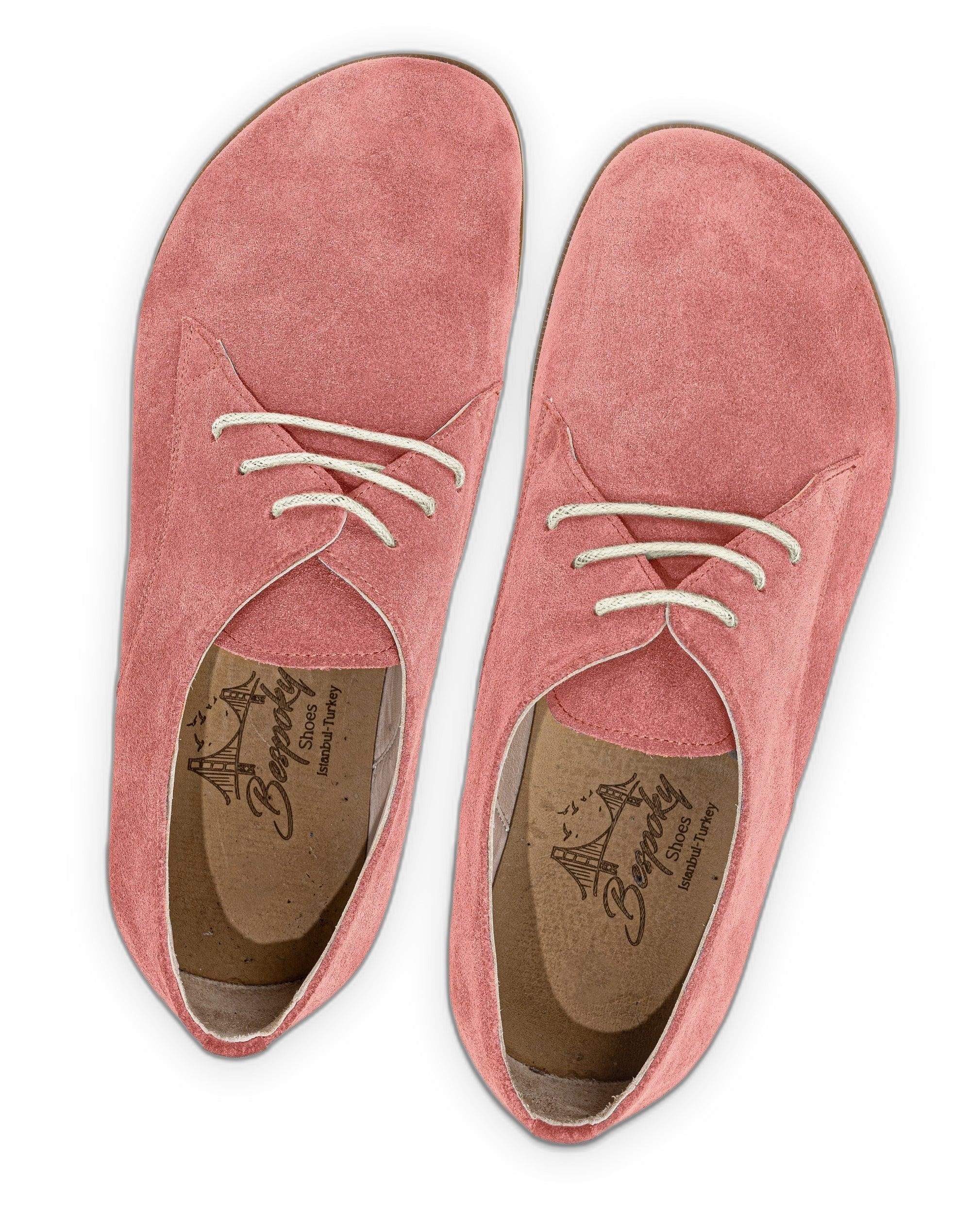 Side view Pink Suede Oxford Shoes - Calf Leather Zero Drop | Bespoky
