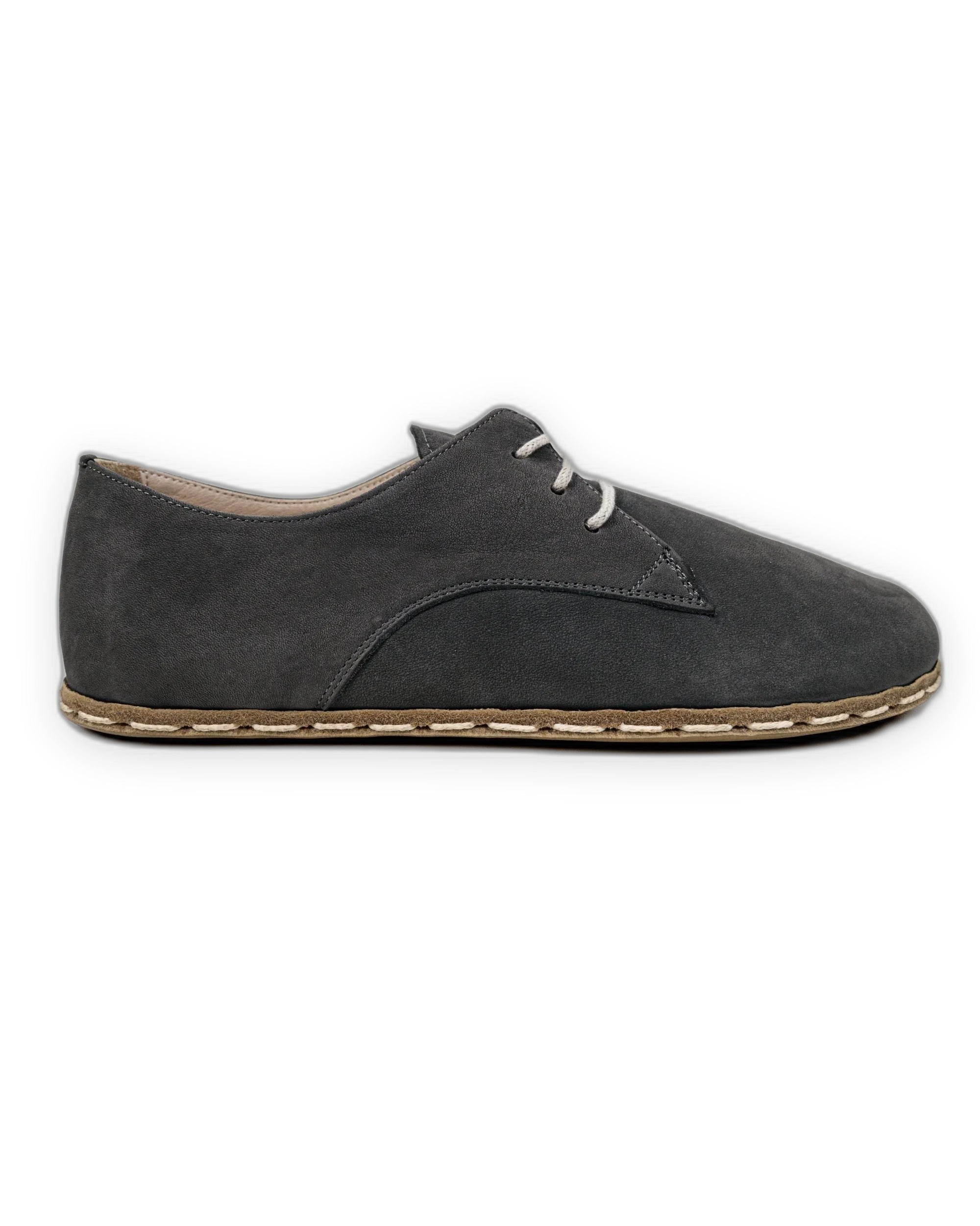 Side view Smoked Nubuck Oxford Shoes - Calf Leather Zero Drop | Bespoky