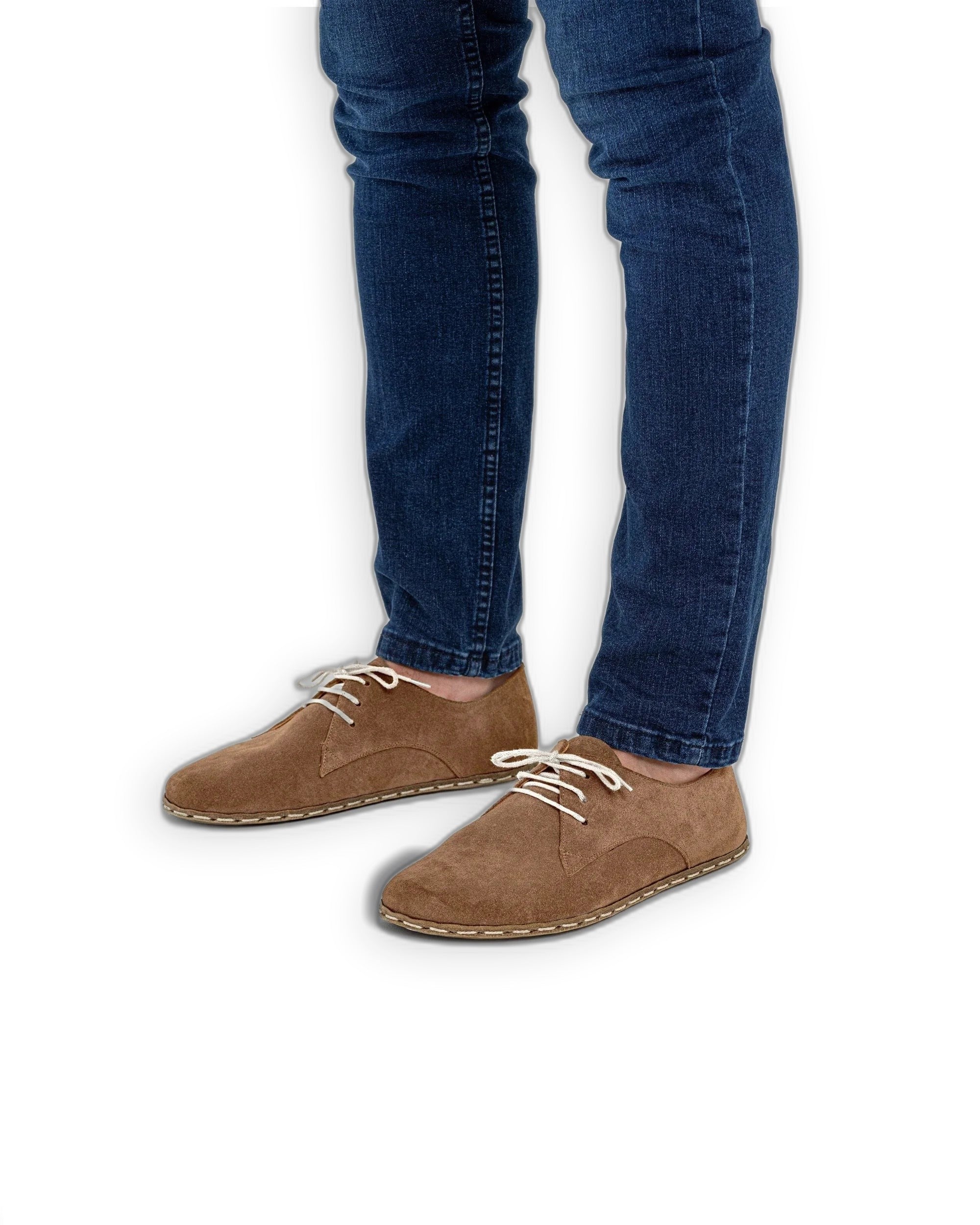 Side view Tan Suede Oxford Shoes - Calf Leather Zero Drop | Bespoky