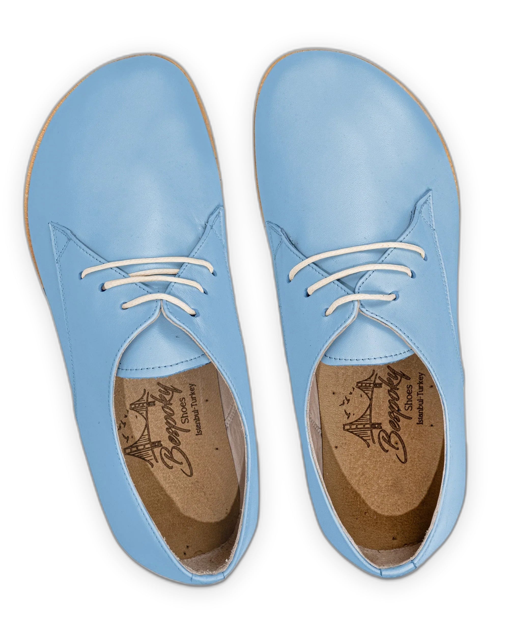 Side view Baby Blue Oxford Shoes - Calf Leather Zero Drop | Bespoky
